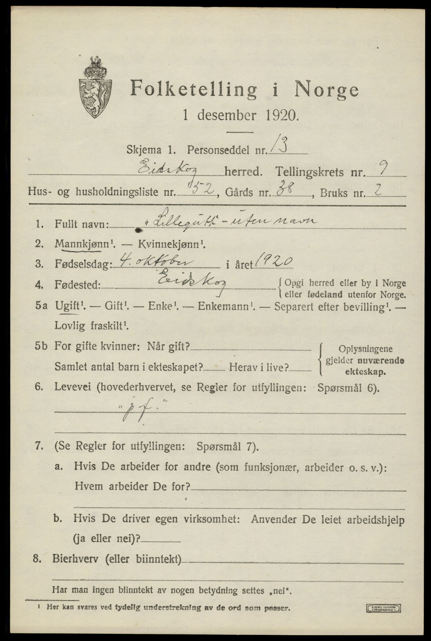 SAH, 1920 census for Eidskog, 1920, p. 10761