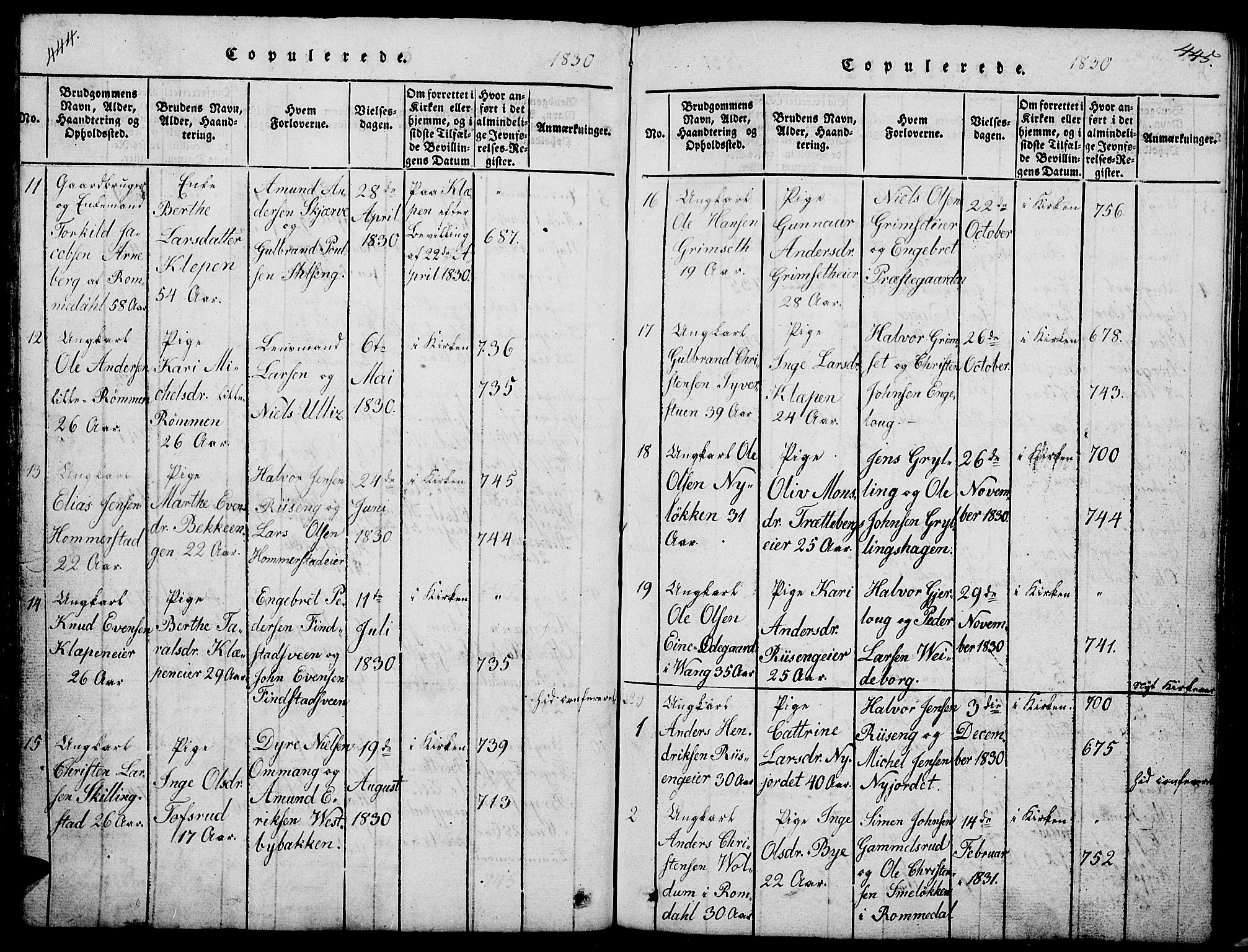 Løten prestekontor, SAH/PREST-022/L/La/L0001: Parish register (copy) no. 1, 1812-1832, p. 444-445