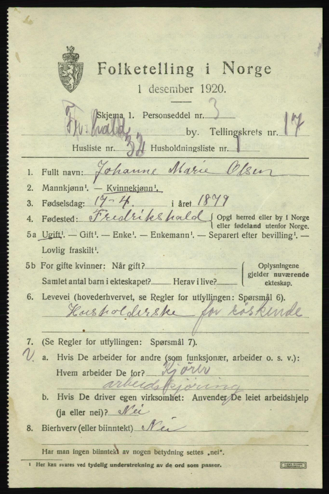 SAO, 1920 census for Fredrikshald, 1920, p. 26782