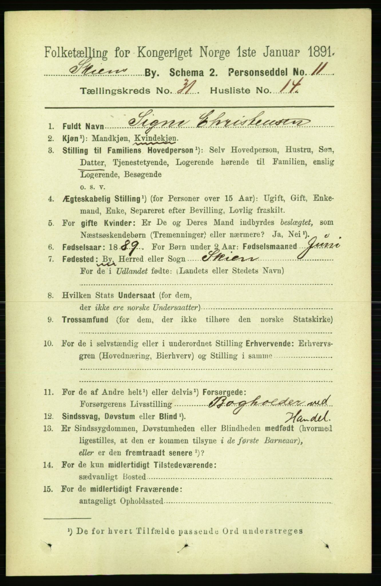 RA, 1891 census for 0806 Skien, 1891, p. 7144