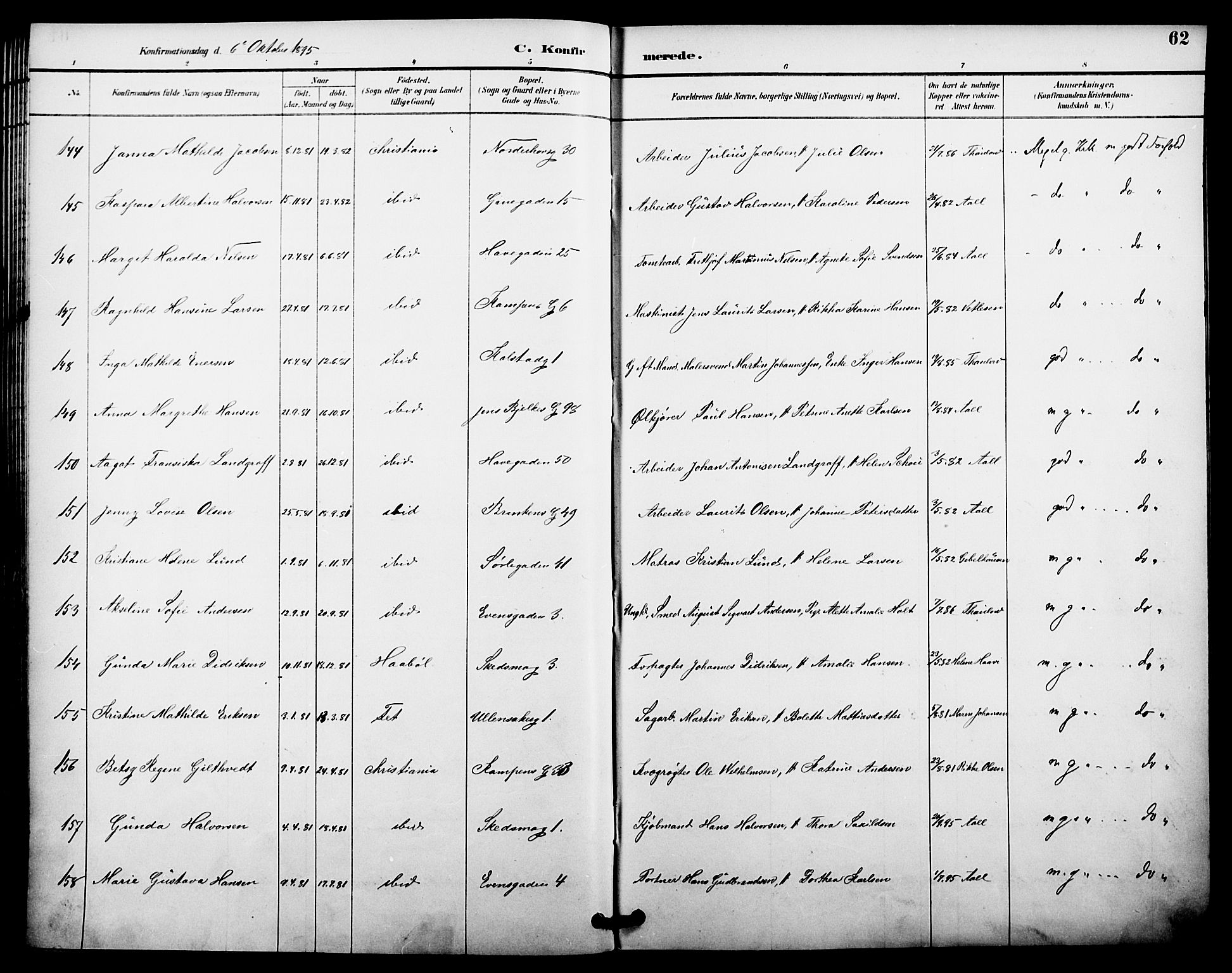 Kampen prestekontor Kirkebøker, AV/SAO-A-10853/F/Fa/L0008: Parish register (official) no. I 8, 1892-1902, p. 62