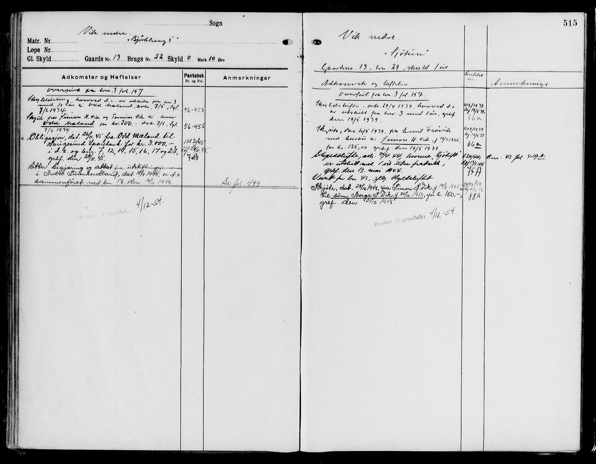 Sunnhordland sorenskrivar, AV/SAB-A-2401/1/G/Ga/Gaj/L0001: Mortgage register no. II.A.j.1, 1921-1955, p. 515