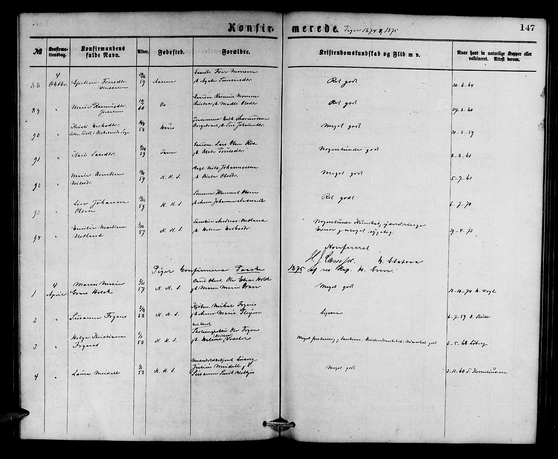 Korskirken sokneprestembete, SAB/A-76101/H/Hab: Parish register (copy) no. C 2, 1869-1879, p. 147