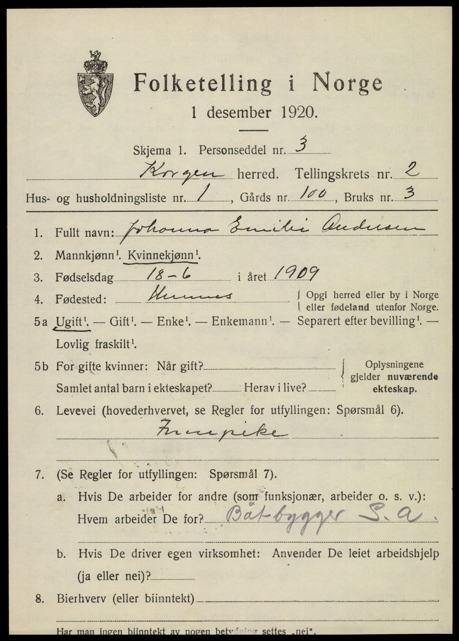SAT, 1920 census for Korgen, 1920, p. 924