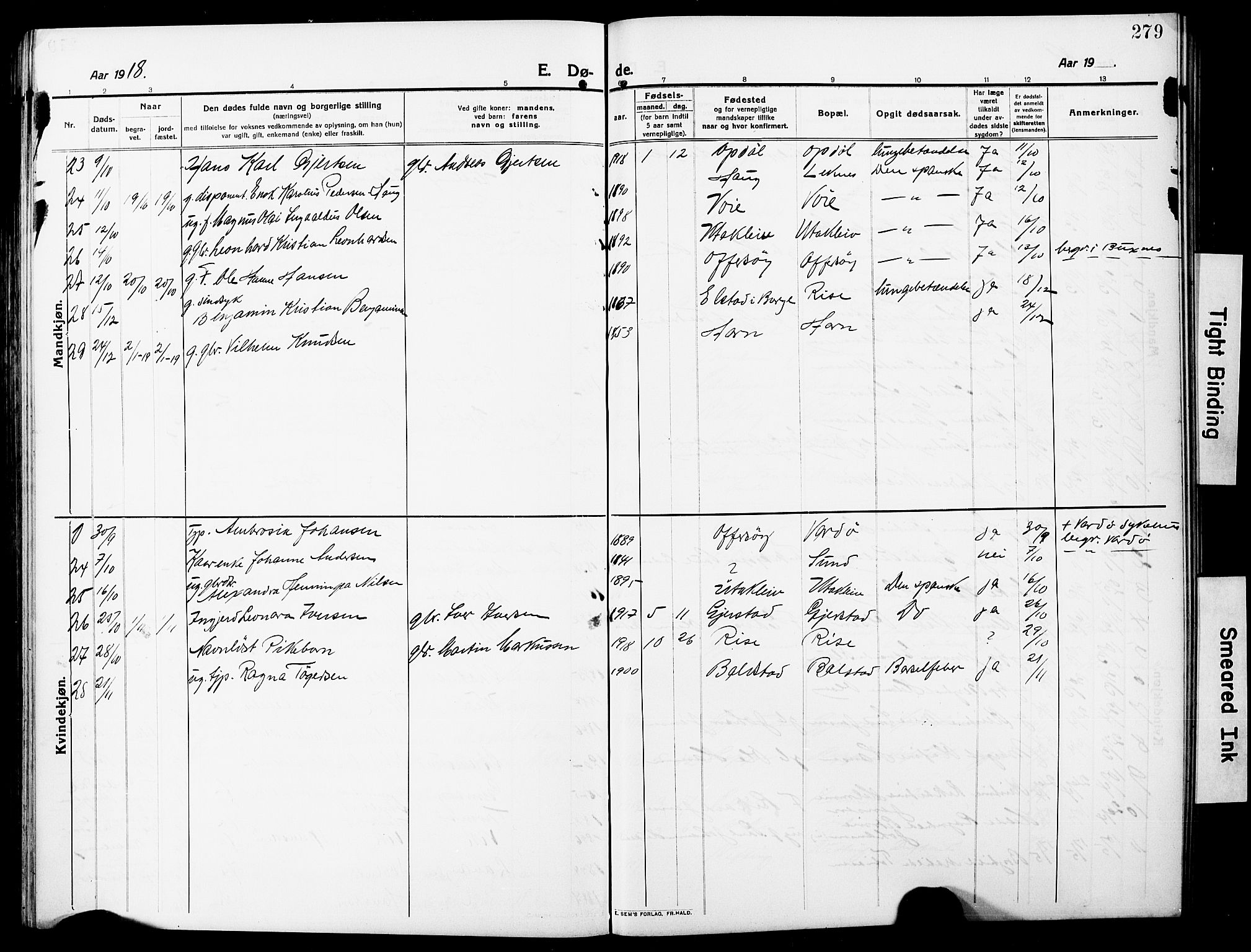 Ministerialprotokoller, klokkerbøker og fødselsregistre - Nordland, AV/SAT-A-1459/881/L1169: Parish register (copy) no. 881C06, 1912-1930, p. 279