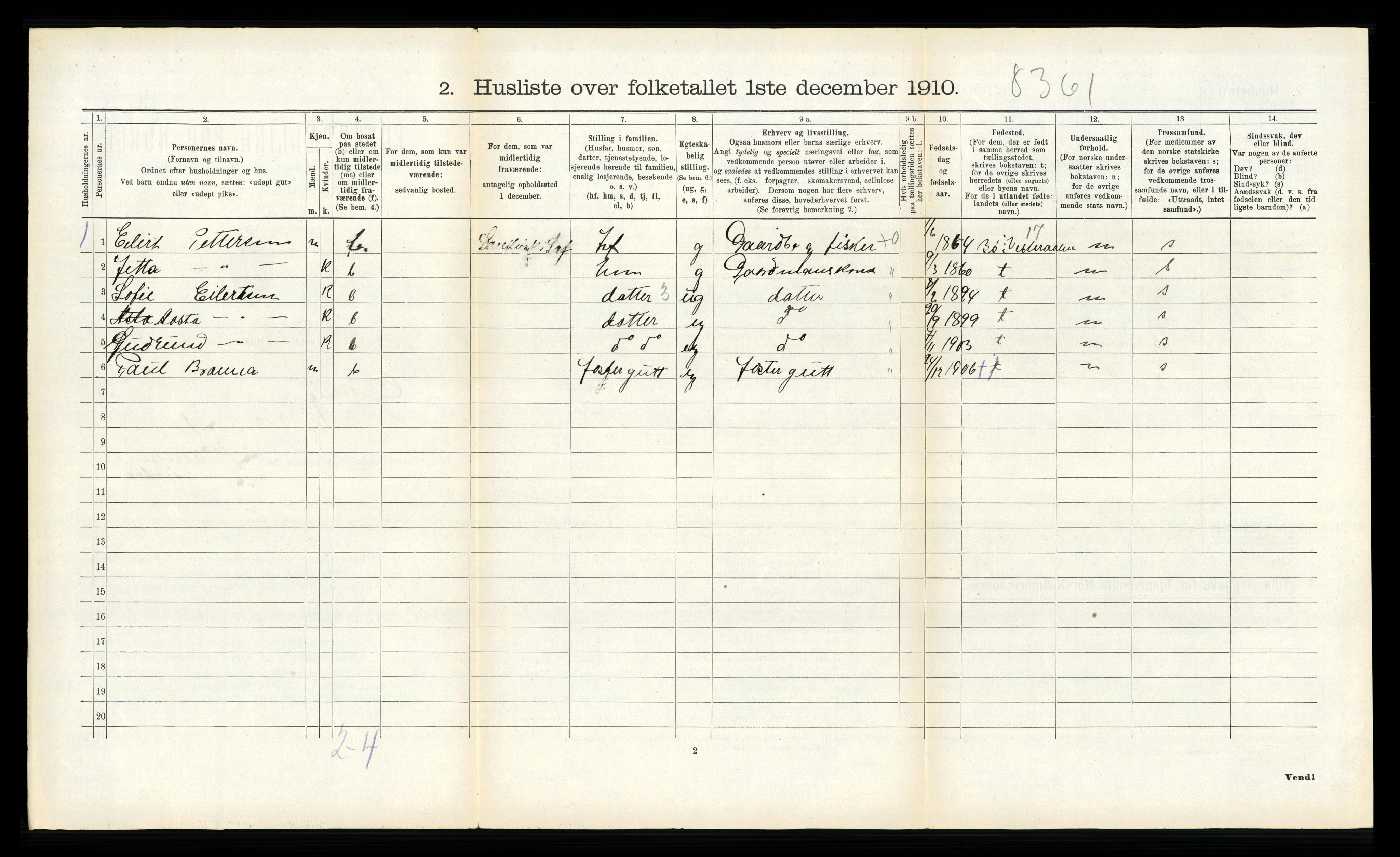 RA, 1910 census for Gimsøy, 1910, p. 262