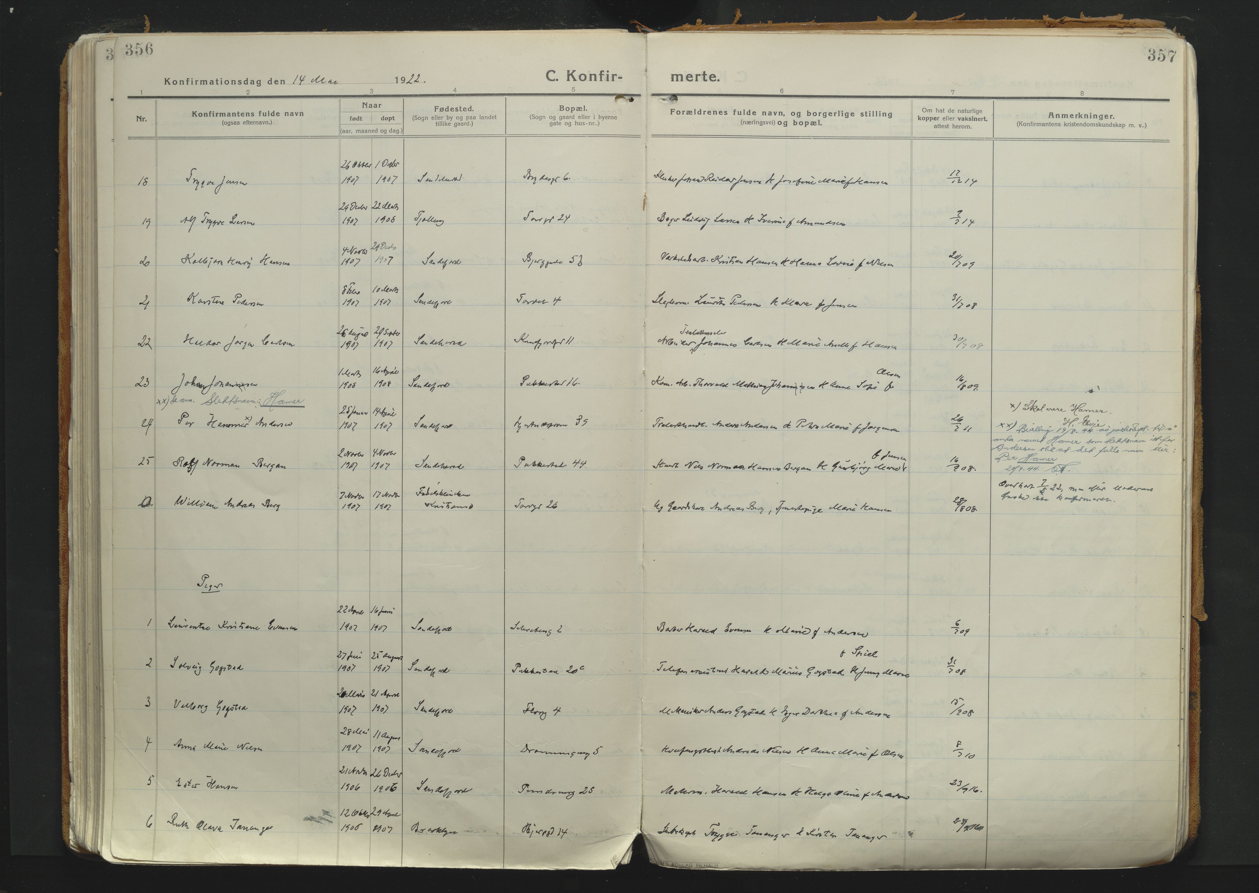 Sandefjord kirkebøker, SAKO/A-315/F/Fa/L0007: Parish register (official) no. 7, 1916-1930, p. 356-357