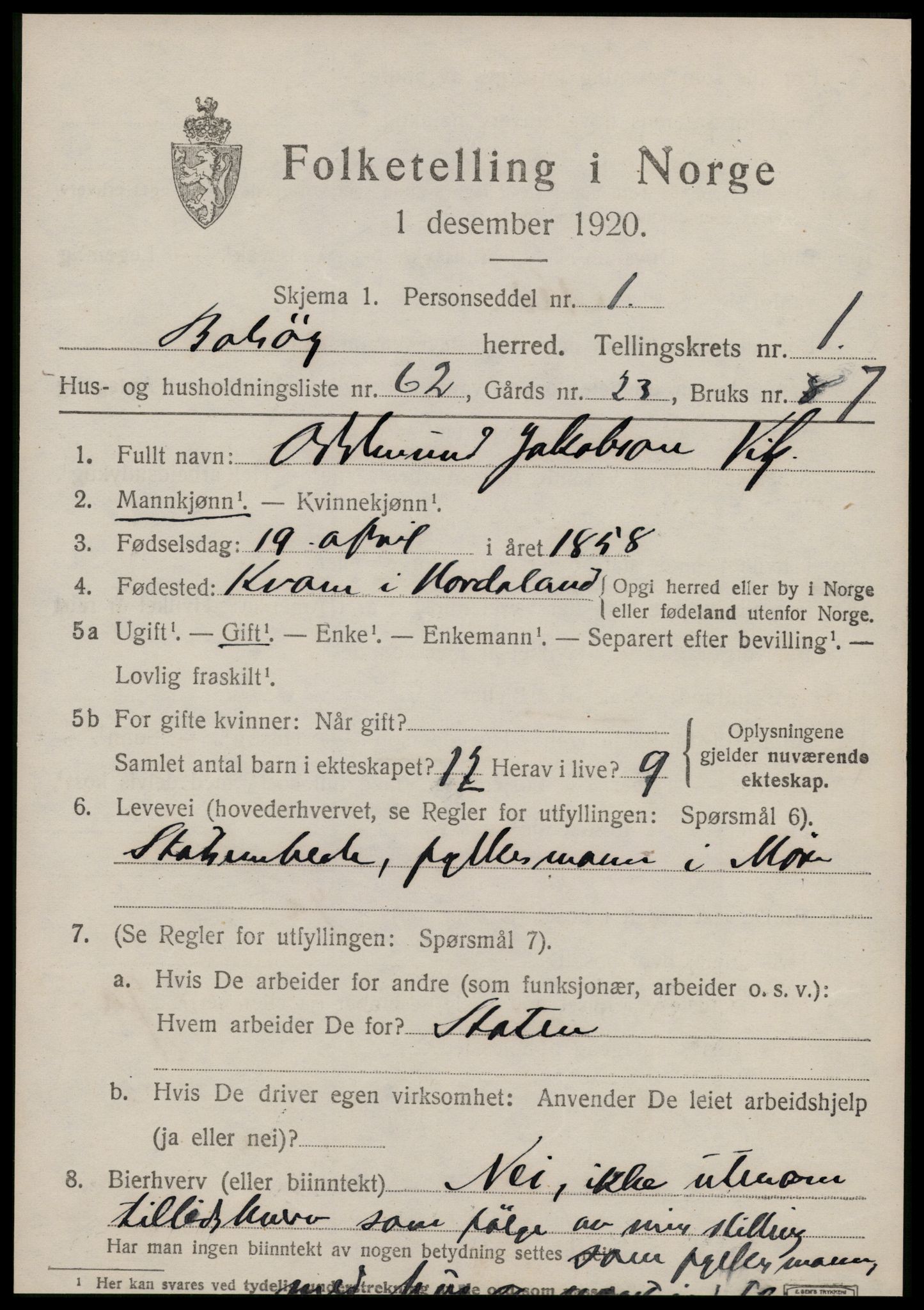 SAT, 1920 census for Bolsøy, 1920, p. 2673
