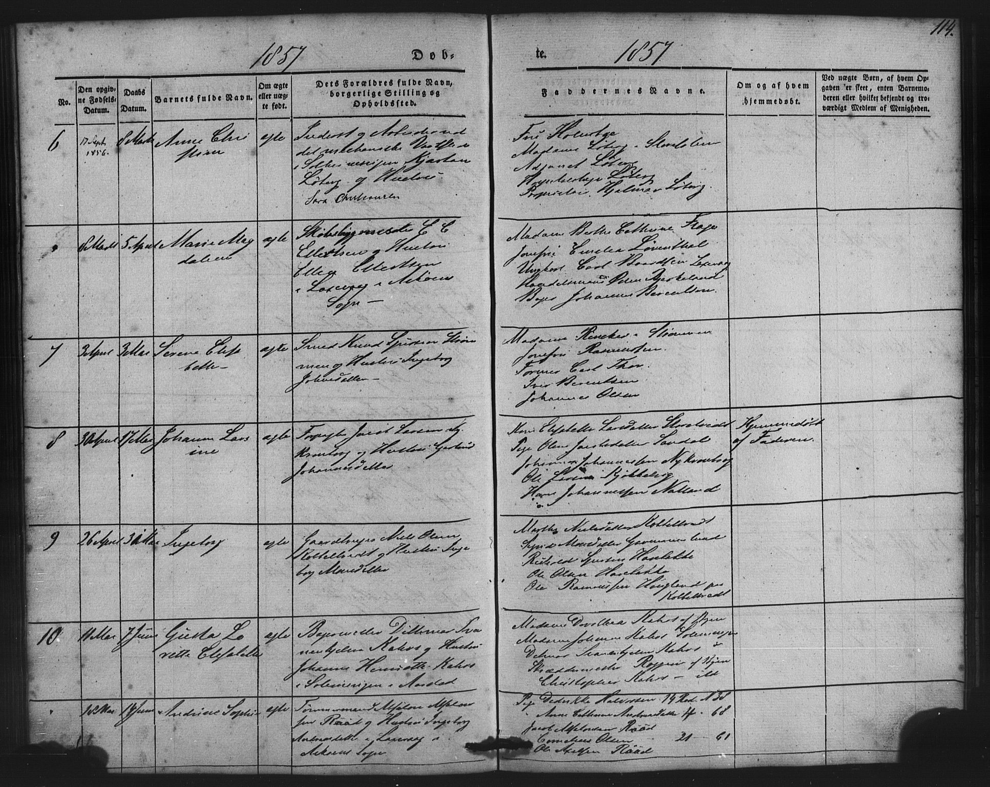 St. Jørgens hospital og Årstad sokneprestembete, AV/SAB-A-99934: Parish register (copy) no. A 2, 1843-1863, p. 114