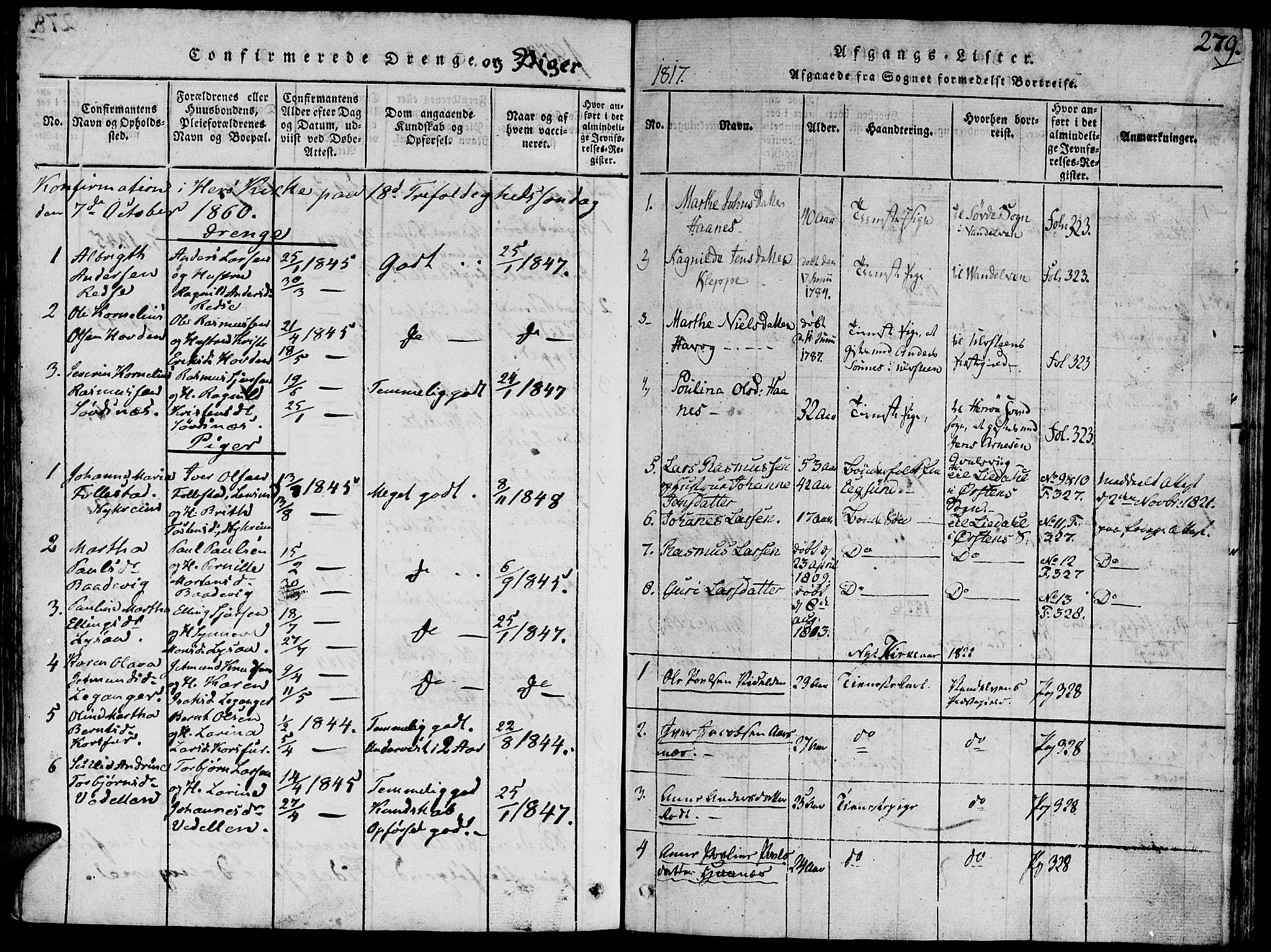 Ministerialprotokoller, klokkerbøker og fødselsregistre - Møre og Romsdal, SAT/A-1454/504/L0054: Parish register (official) no. 504A01, 1816-1861, p. 279