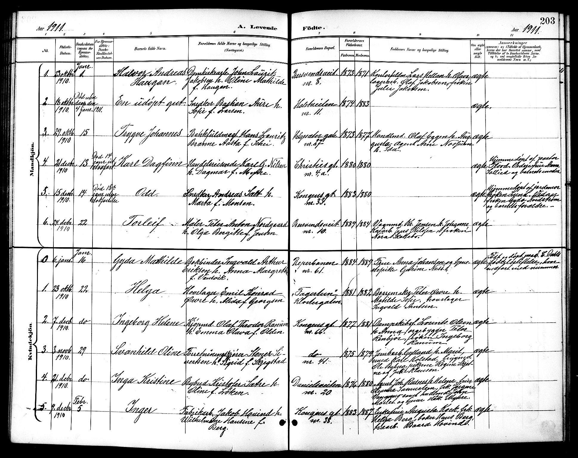 Ministerialprotokoller, klokkerbøker og fødselsregistre - Sør-Trøndelag, SAT/A-1456/601/L0094: Parish register (copy) no. 601C12, 1898-1911, p. 203