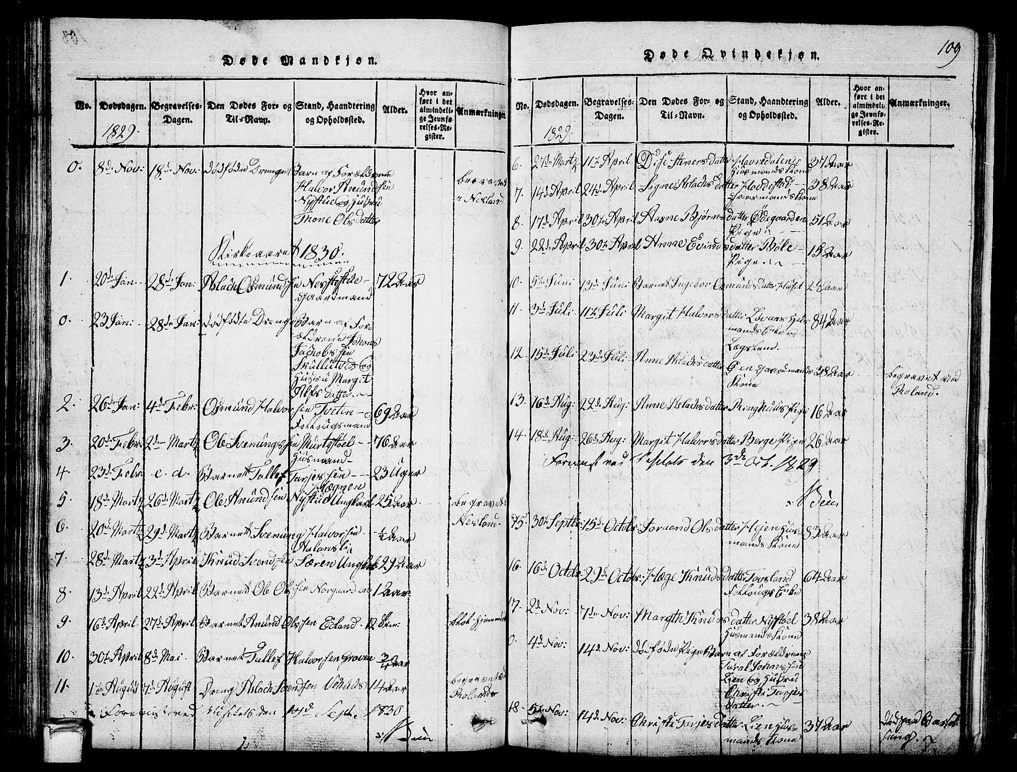Vinje kirkebøker, SAKO/A-312/G/Ga/L0001: Parish register (copy) no. I 1, 1814-1843, p. 109