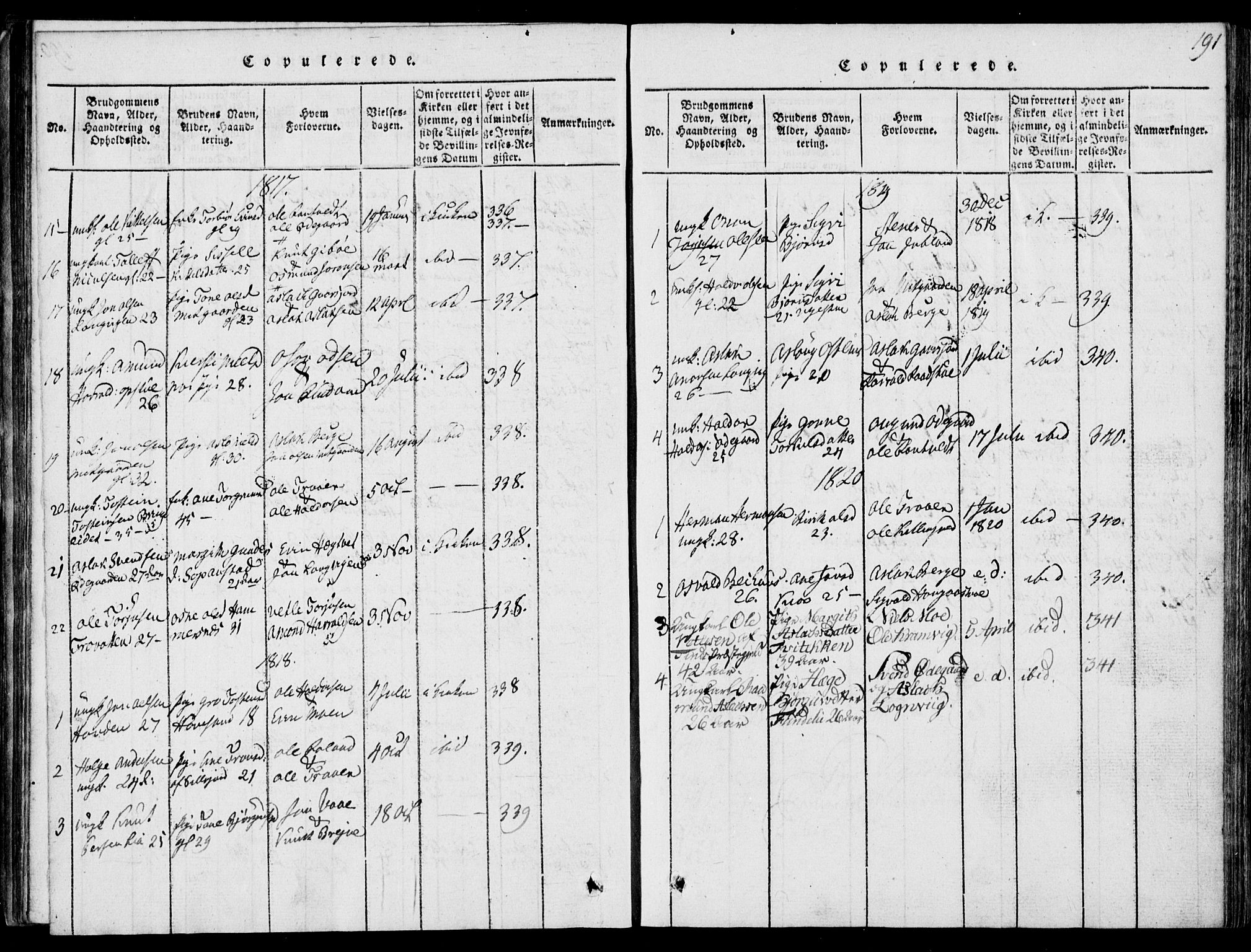 Rauland kirkebøker, AV/SAKO-A-292/G/Ga/L0001: Parish register (copy) no. I 1, 1814-1843, p. 191