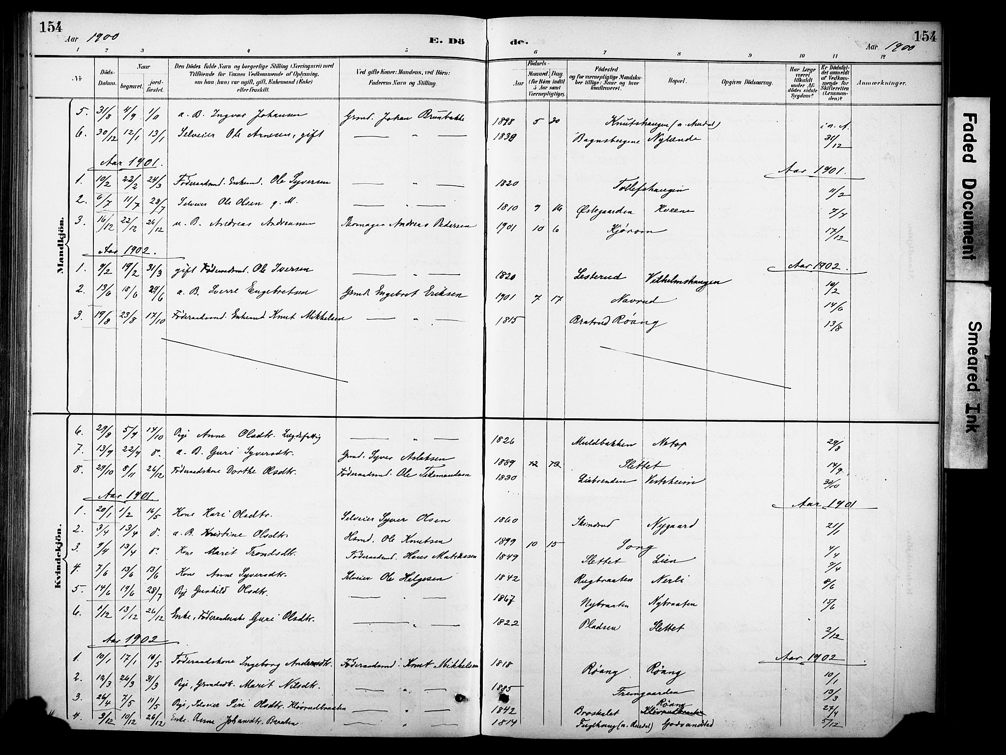 Sør-Aurdal prestekontor, SAH/PREST-128/H/Ha/Haa/L0010: Parish register (official) no. 10, 1886-1906, p. 154