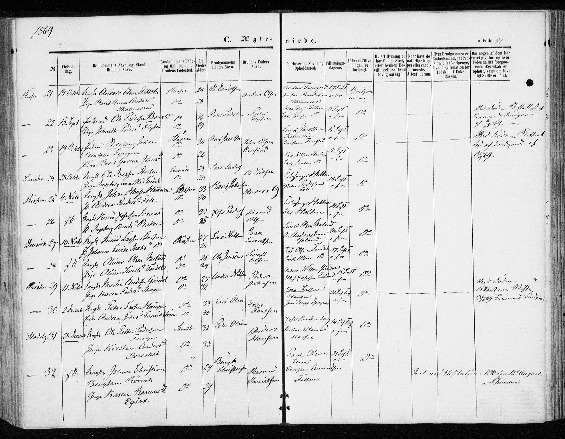 Ministerialprotokoller, klokkerbøker og fødselsregistre - Sør-Trøndelag, SAT/A-1456/646/L0612: Parish register (official) no. 646A10, 1858-1869, p. 51
