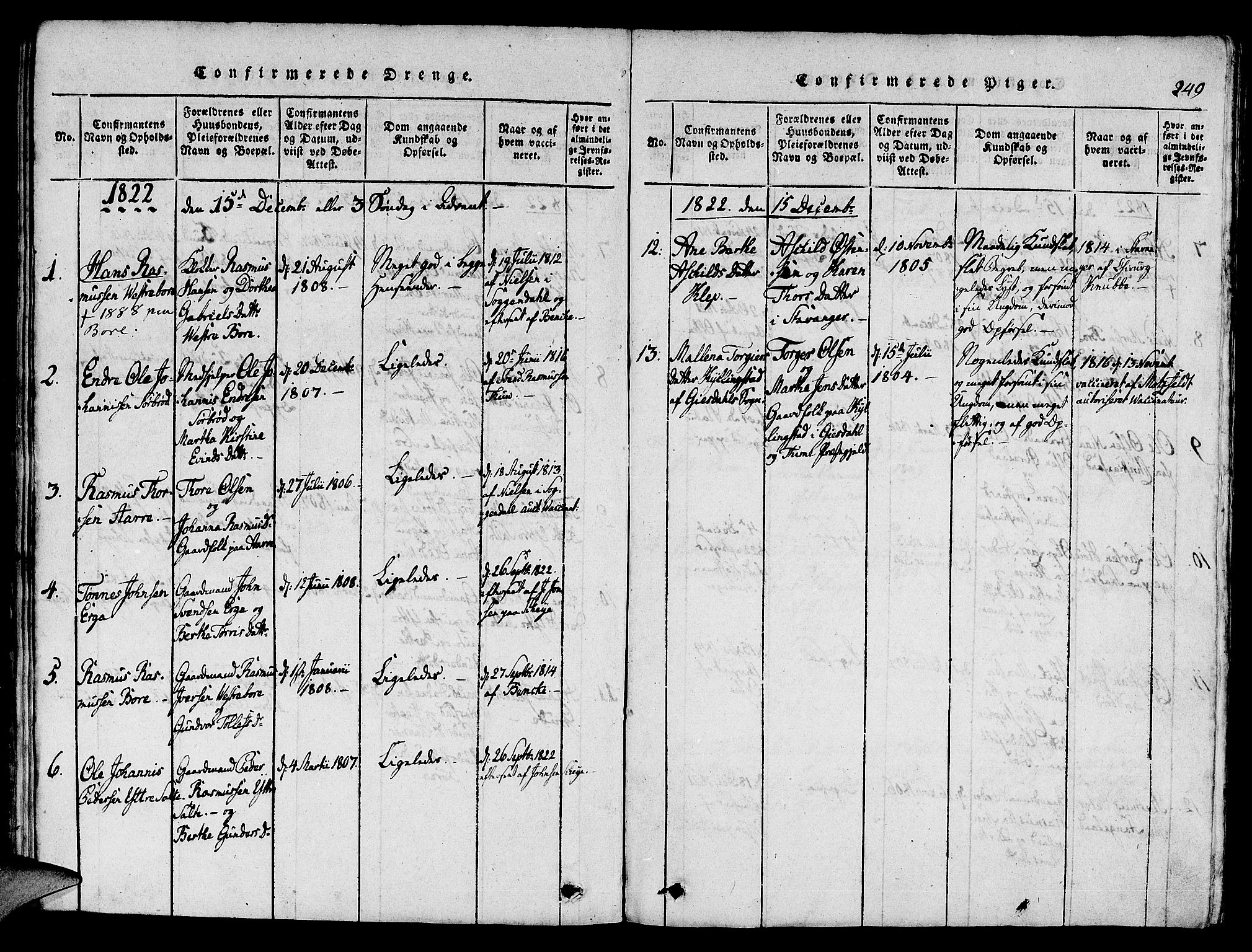 Klepp sokneprestkontor, AV/SAST-A-101803/001/3/30BA/L0002: Parish register (official) no. A 2, 1816-1833, p. 249