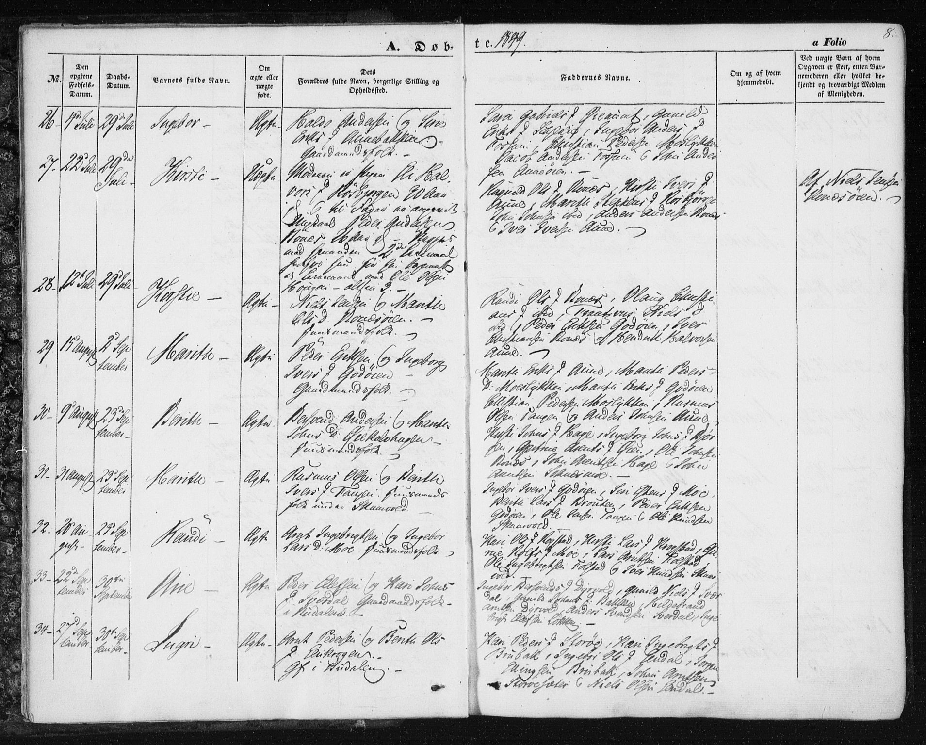 Ministerialprotokoller, klokkerbøker og fødselsregistre - Sør-Trøndelag, SAT/A-1456/687/L1000: Parish register (official) no. 687A06, 1848-1869, p. 8