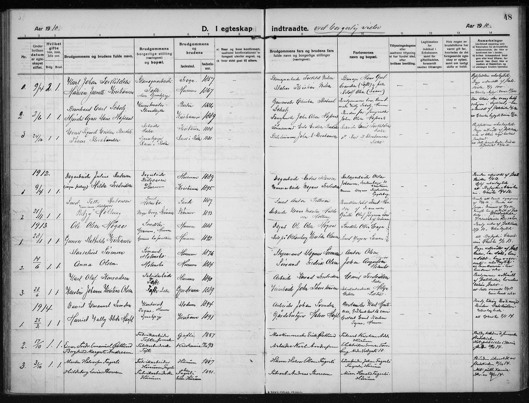 Hurum kirkebøker, AV/SAKO-A-229/F/Fa/L0017: Parish register (official) no. 17, 1910-1925, p. 48