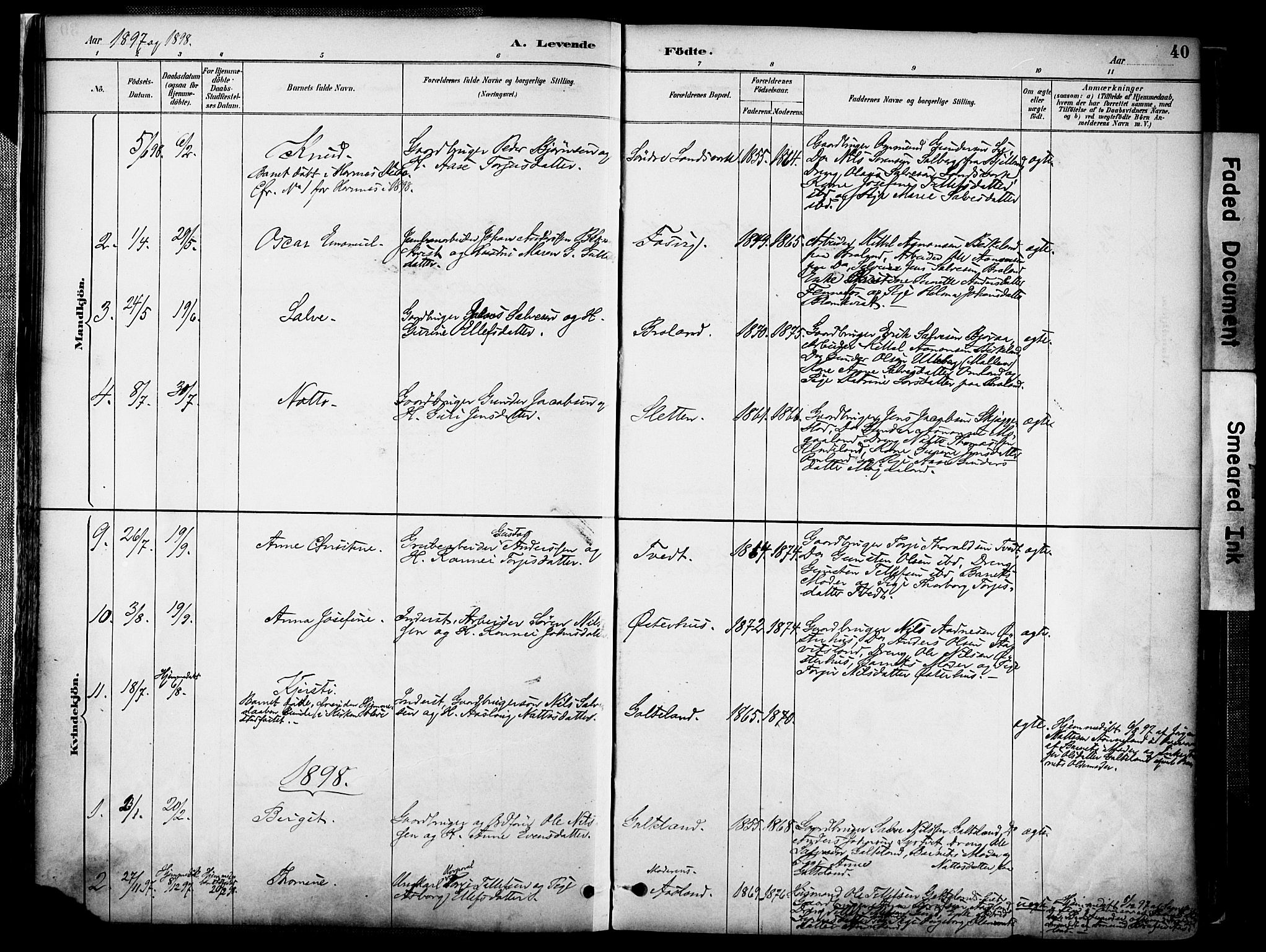 Evje sokneprestkontor, AV/SAK-1111-0008/F/Fa/Faa/L0007: Parish register (official) no. A 7, 1884-1909, p. 40