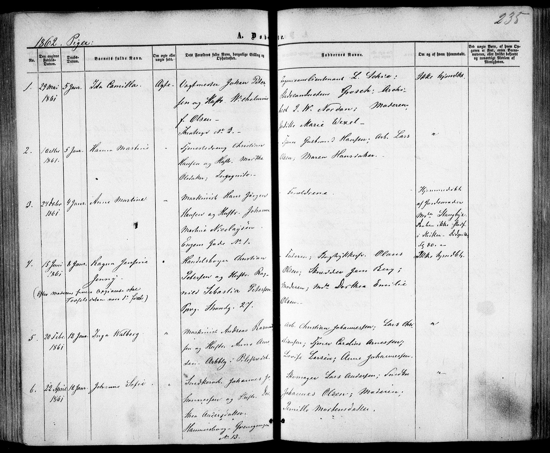 Trefoldighet prestekontor Kirkebøker, AV/SAO-A-10882/F/Fa/L0001: Parish register (official) no. I 1, 1858-1863, p. 235