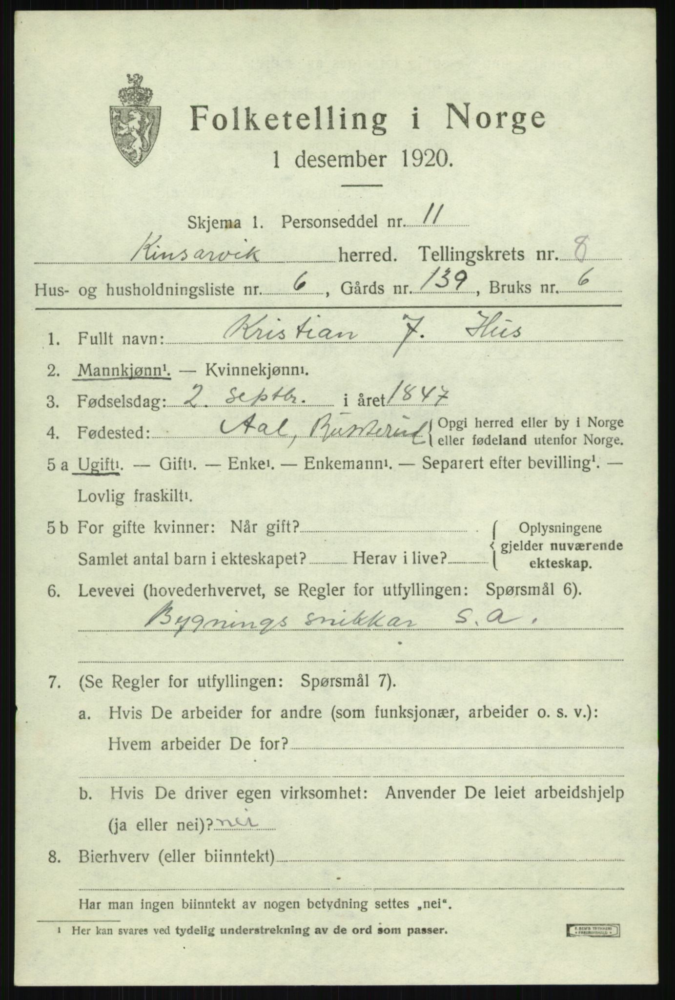 SAB, 1920 census for Kinsarvik, 1920, p. 3684