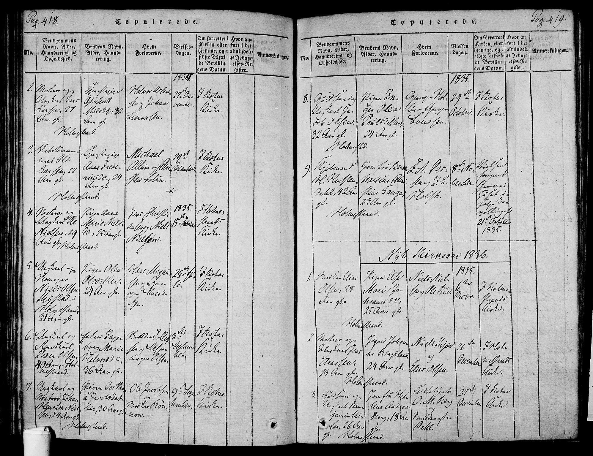 Holmestrand kirkebøker, AV/SAKO-A-346/F/Fa/L0001: Parish register (official) no. 1, 1814-1840, p. 418-419