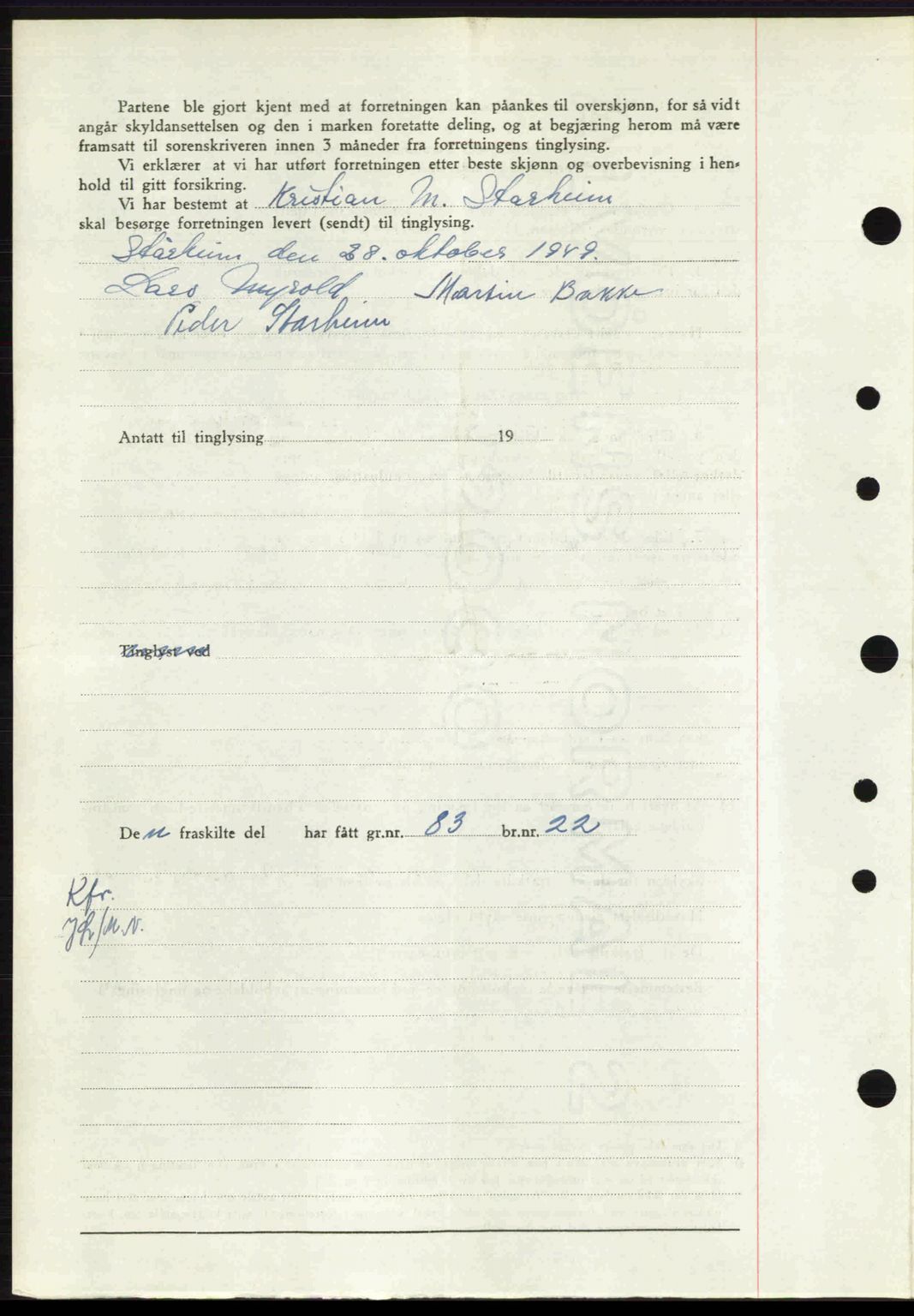 Nordfjord sorenskriveri, SAB/A-2801/02/02b/02bj/L0016a: Mortgage book no. A16 I, 1949-1950, Diary no: : 1590/1949