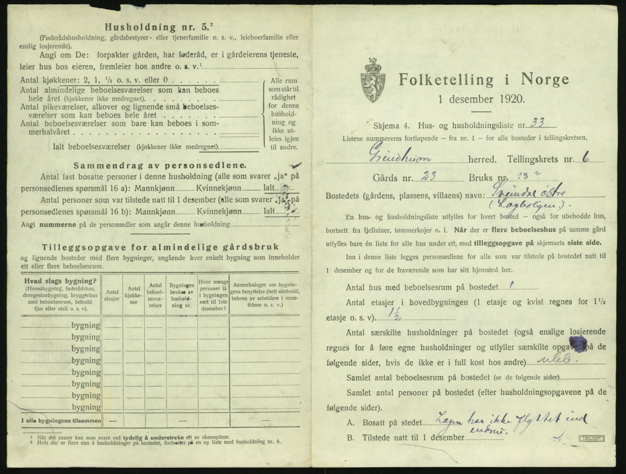 SAK, 1920 census for Grindheim, 1920, p. 401