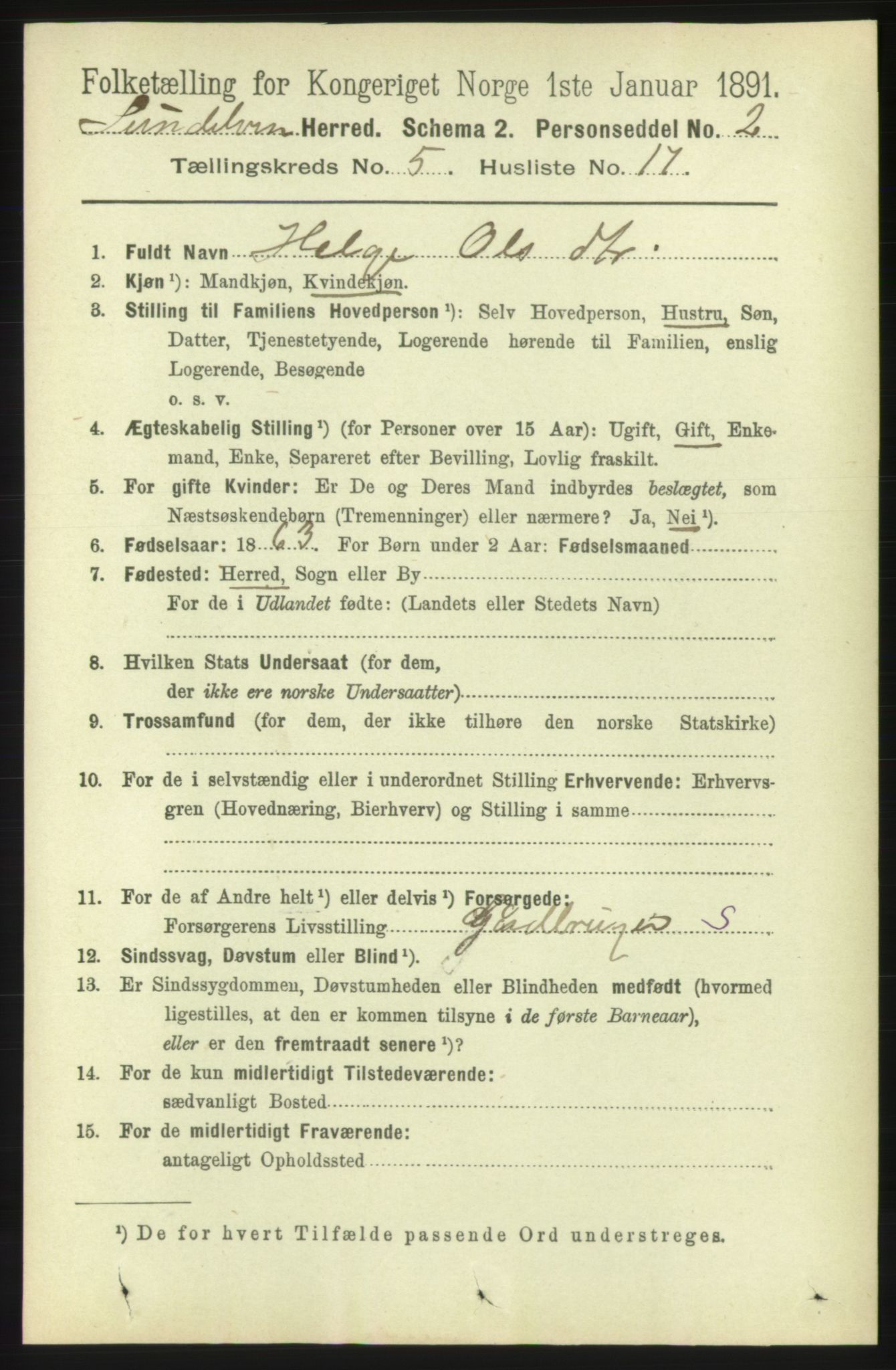 RA, 1891 census for 1523 Sunnylven, 1891, p. 1263