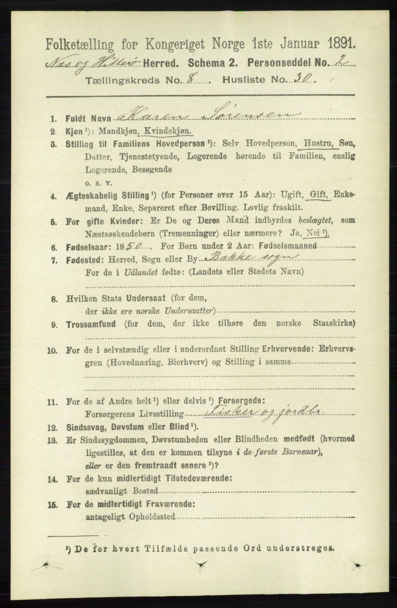 RA, 1891 census for 1043 Hidra og Nes, 1891, p. 3475