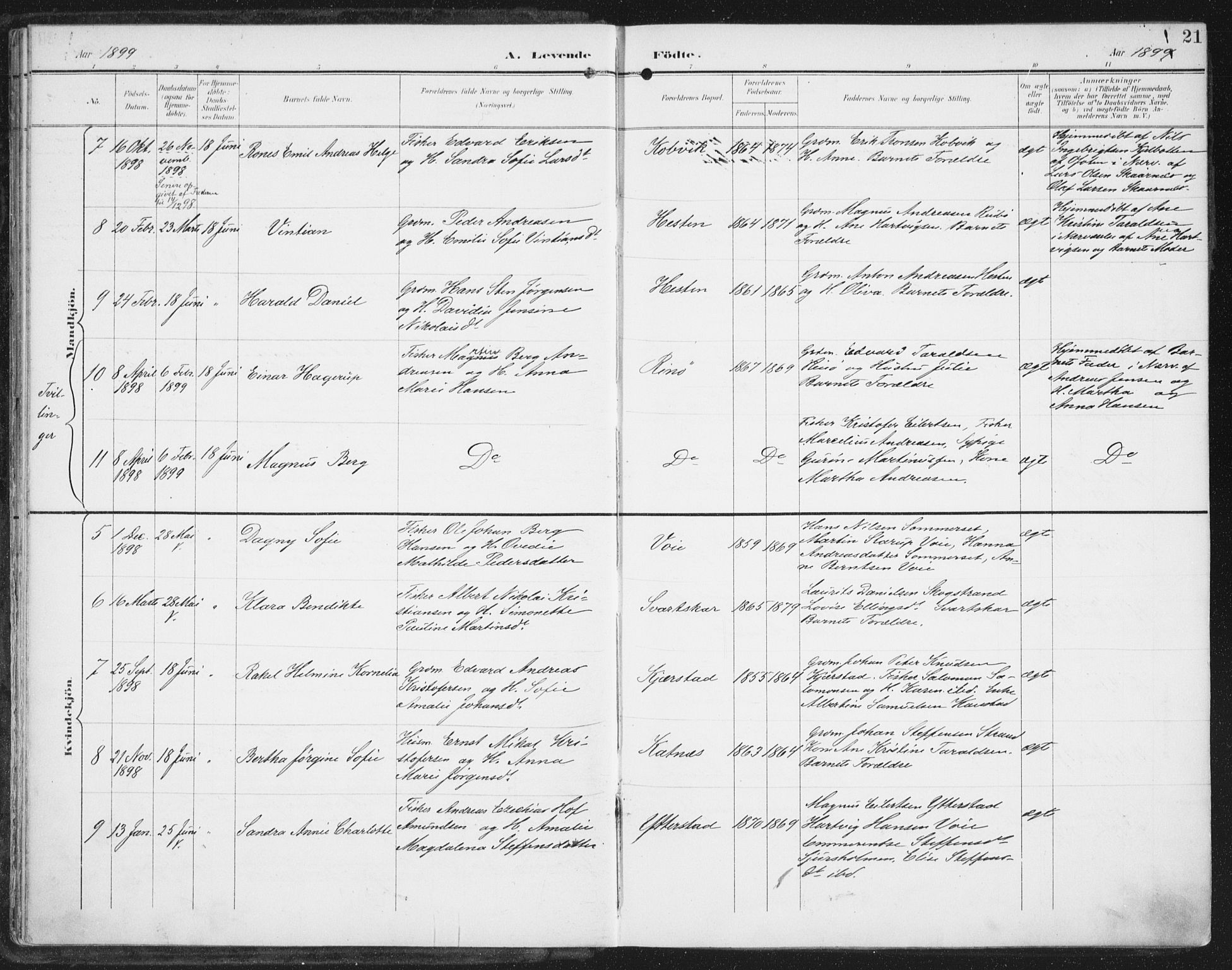 Ministerialprotokoller, klokkerbøker og fødselsregistre - Nordland, SAT/A-1459/872/L1036: Parish register (official) no. 872A11, 1897-1913, p. 21