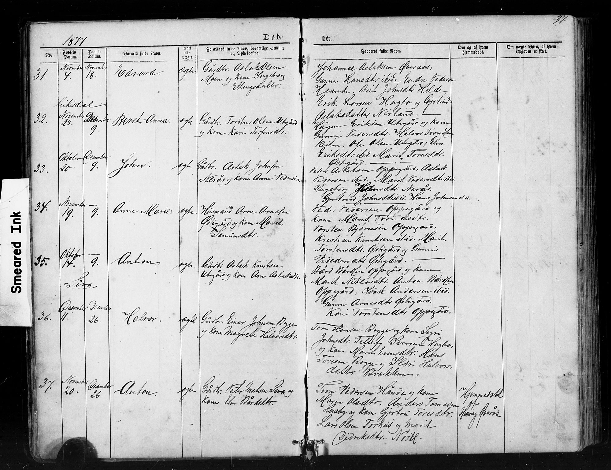 Ministerialprotokoller, klokkerbøker og fødselsregistre - Møre og Romsdal, SAT/A-1454/552/L0638: Parish register (copy) no. 552C01, 1867-1902, p. 37