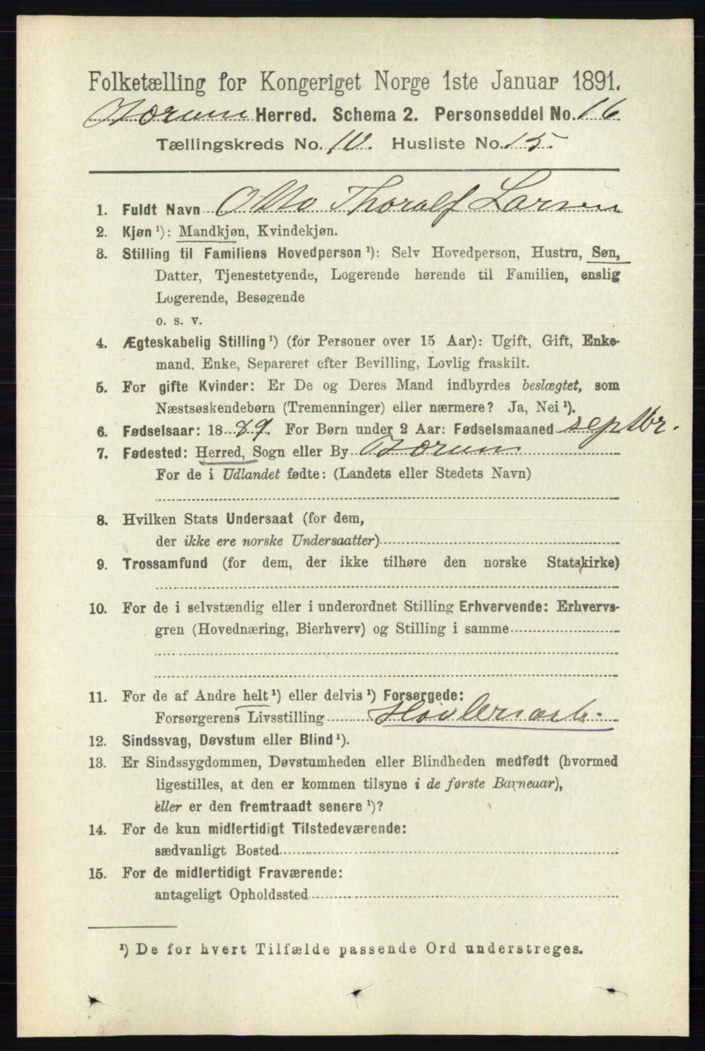 RA, 1891 census for 0219 Bærum, 1891, p. 6619