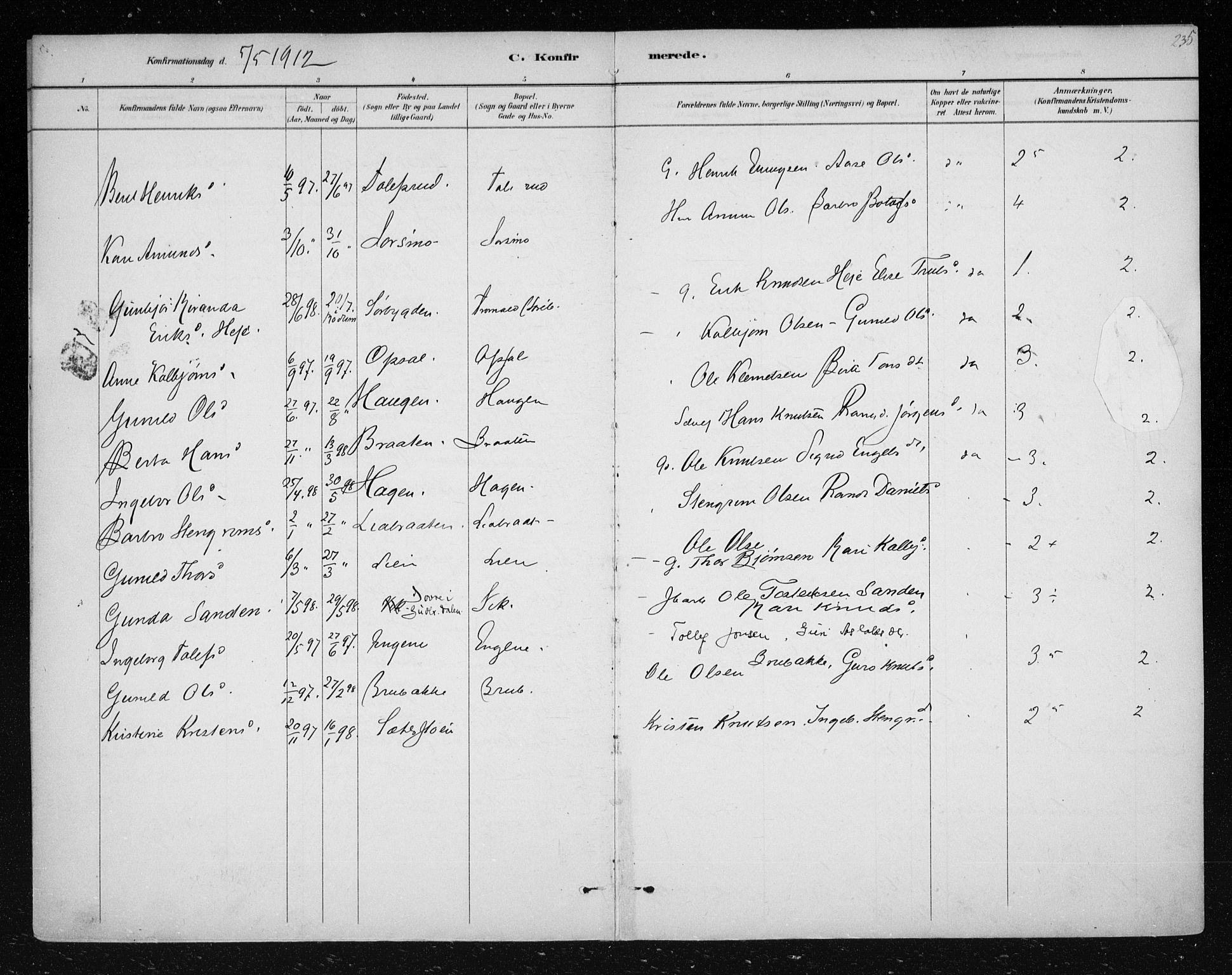 Nes kirkebøker, AV/SAKO-A-236/F/Fa/L0012: Parish register (official) no. 12, 1881-1917, p. 235