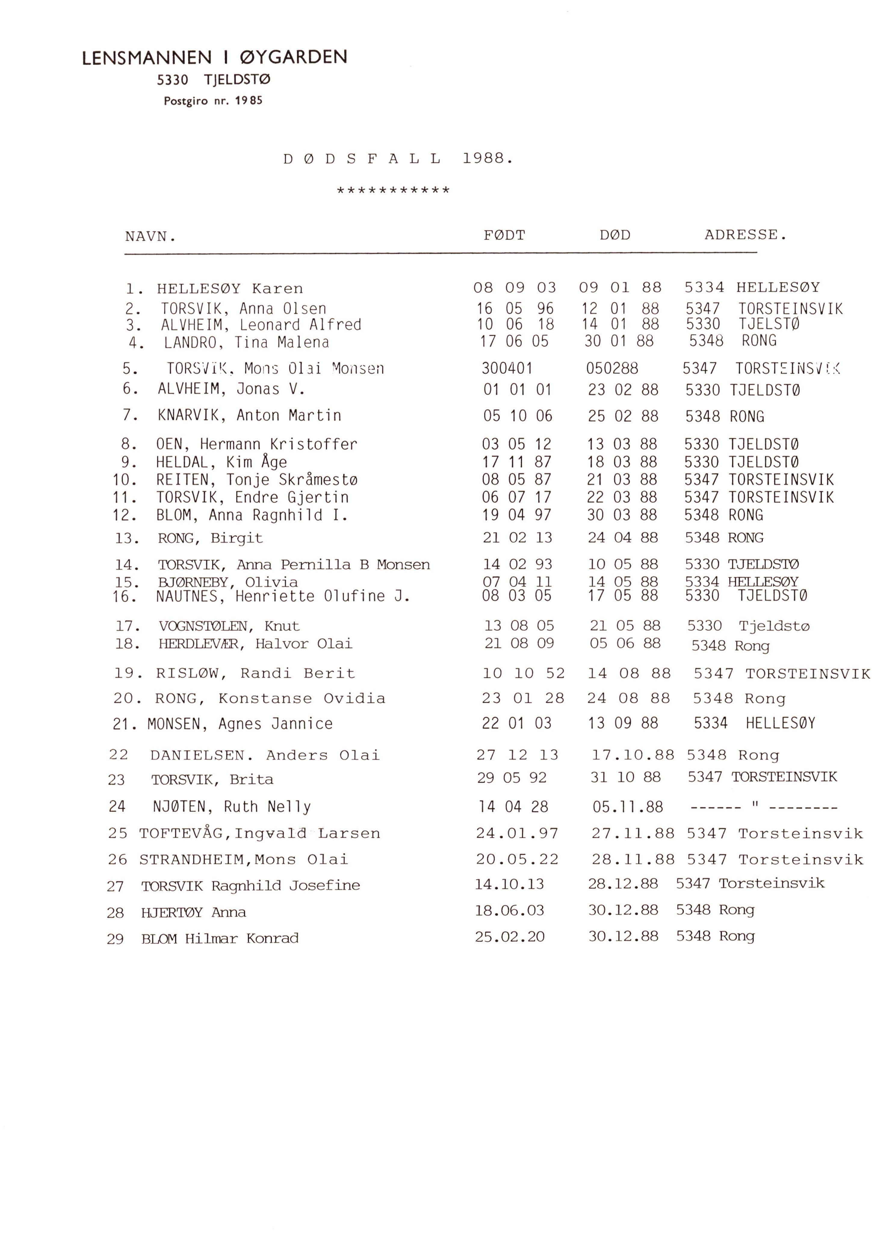 Lensmannen i Øygarden, AV/SAB-A-100155/0006/L0002: Dødsfallprotokoll, 1973-1989, p. 31