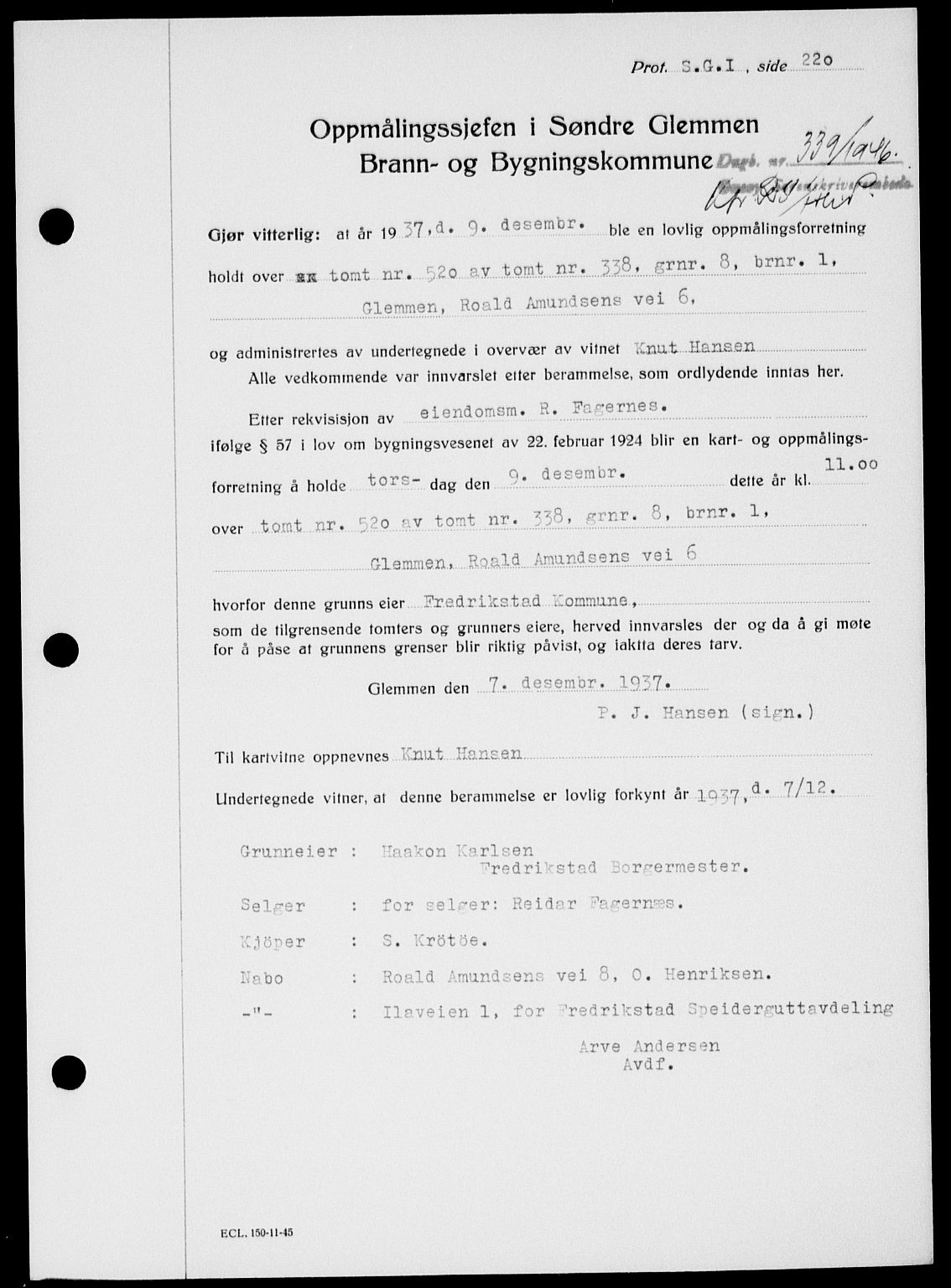 Onsøy sorenskriveri, SAO/A-10474/G/Ga/Gab/L0015: Mortgage book no. II A-15, 1945-1946, Diary no: : 339/1946