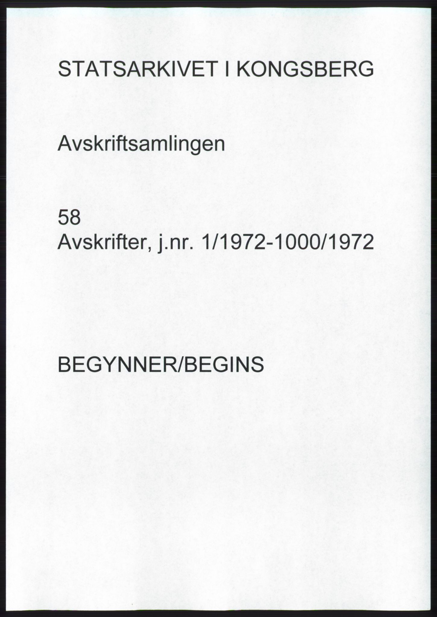 Statsarkivet i Kongsberg, SAKO/A-0001, 1972, p. 1