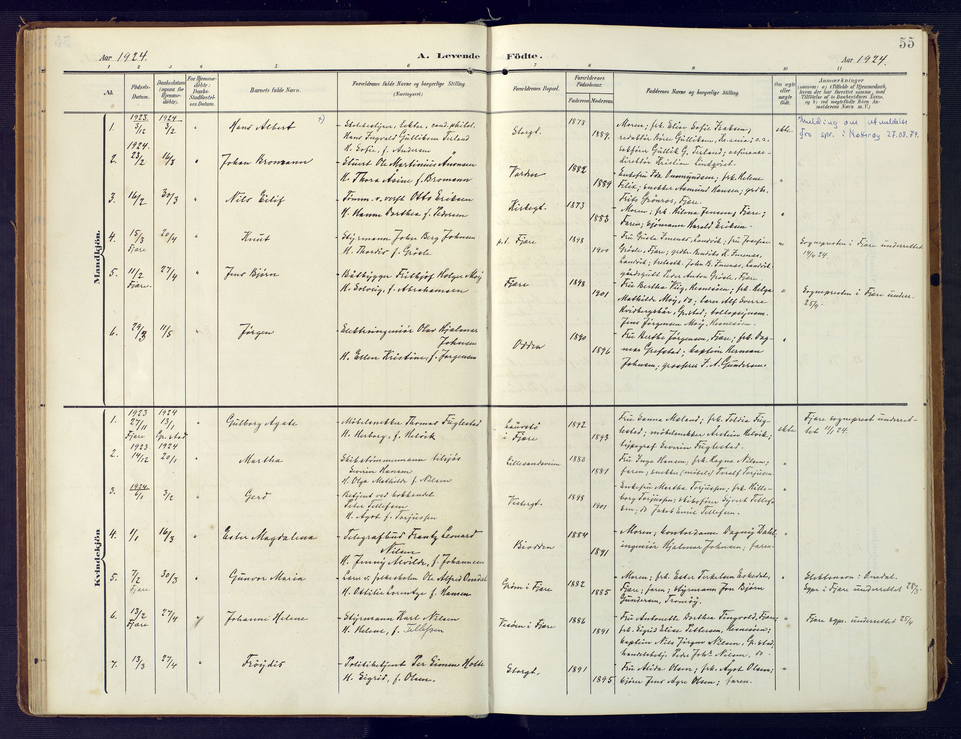 Grimstad sokneprestkontor, SAK/1111-0017/F/Fa/L0005: Parish register (official) no. A 4, 1911-1924, p. 55