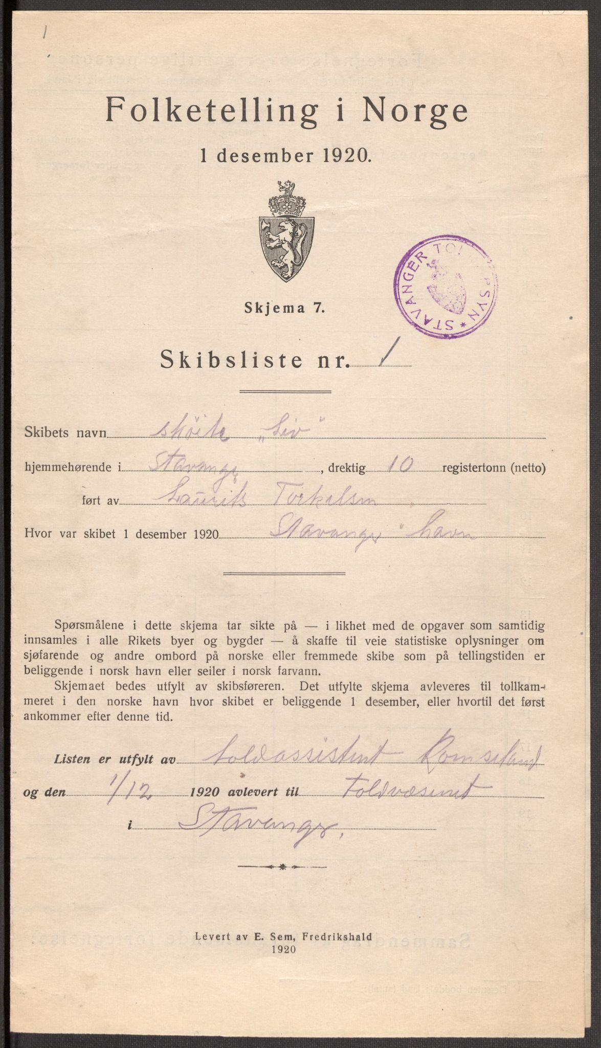 SAST, 1920 census for Stavanger, 1920, p. 122328