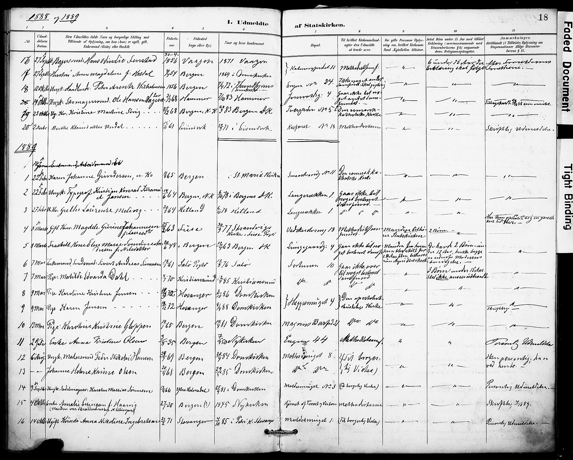 Domkirken sokneprestembete, SAB/A-74801/H/Haa: Parish register (official) no. I 1, 1887-1908, p. 18