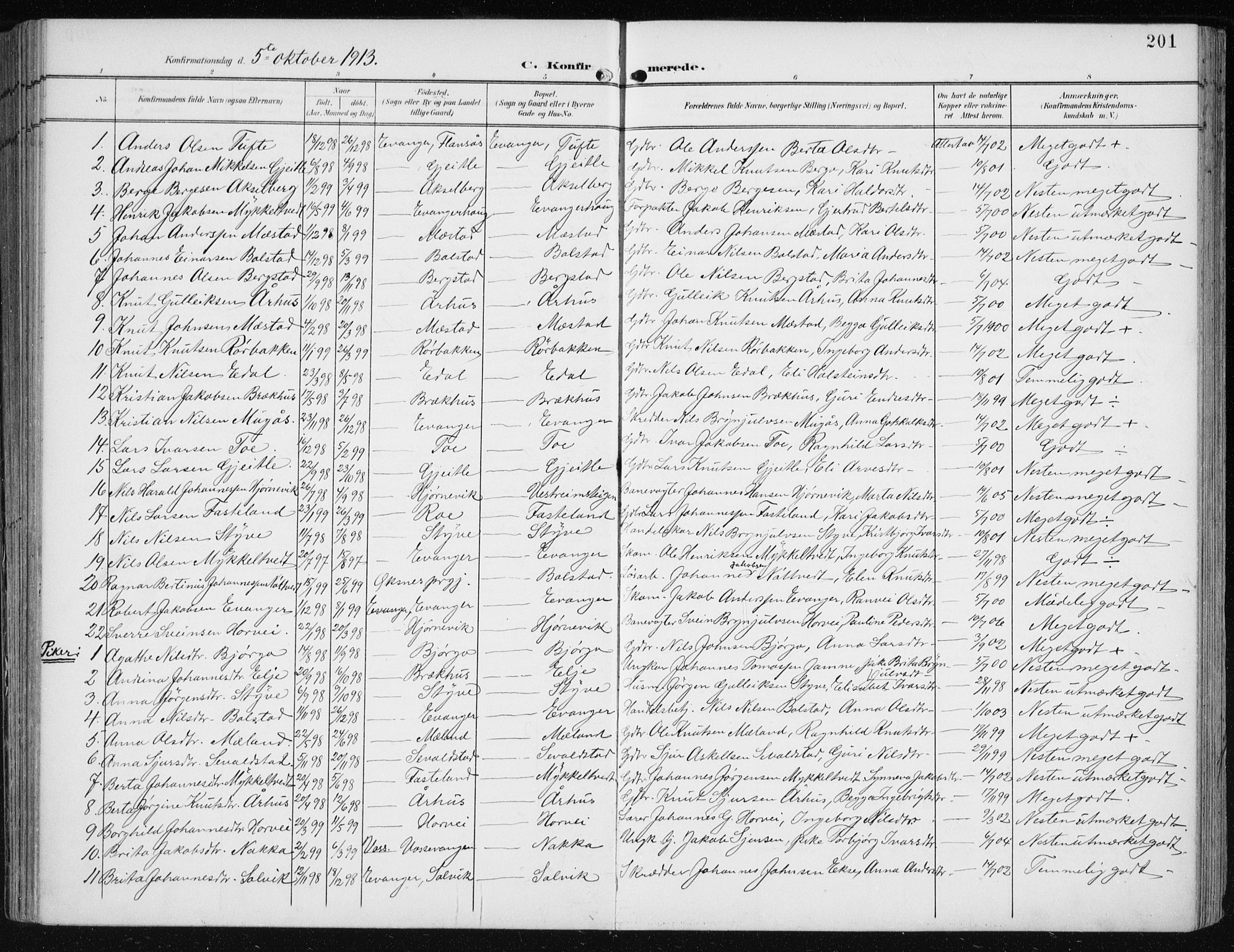 Evanger sokneprestembete, SAB/A-99924: Parish register (official) no. A  3, 1900-1930, p. 201