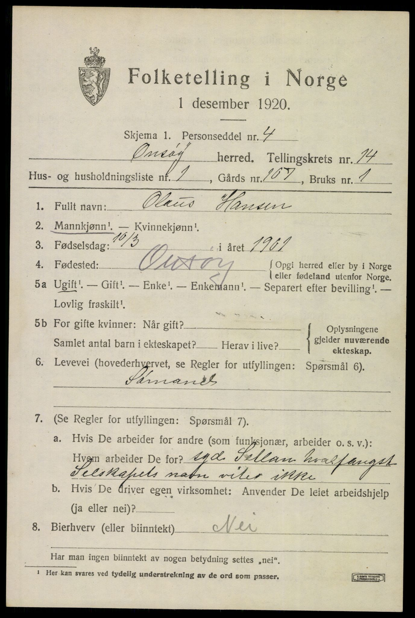 SAO, 1920 census for Onsøy, 1920, p. 16220