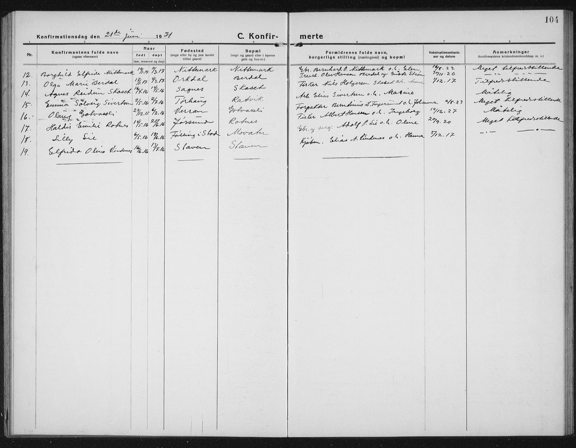Ministerialprotokoller, klokkerbøker og fødselsregistre - Sør-Trøndelag, SAT/A-1456/655/L0689: Parish register (copy) no. 655C05, 1922-1936, p. 104
