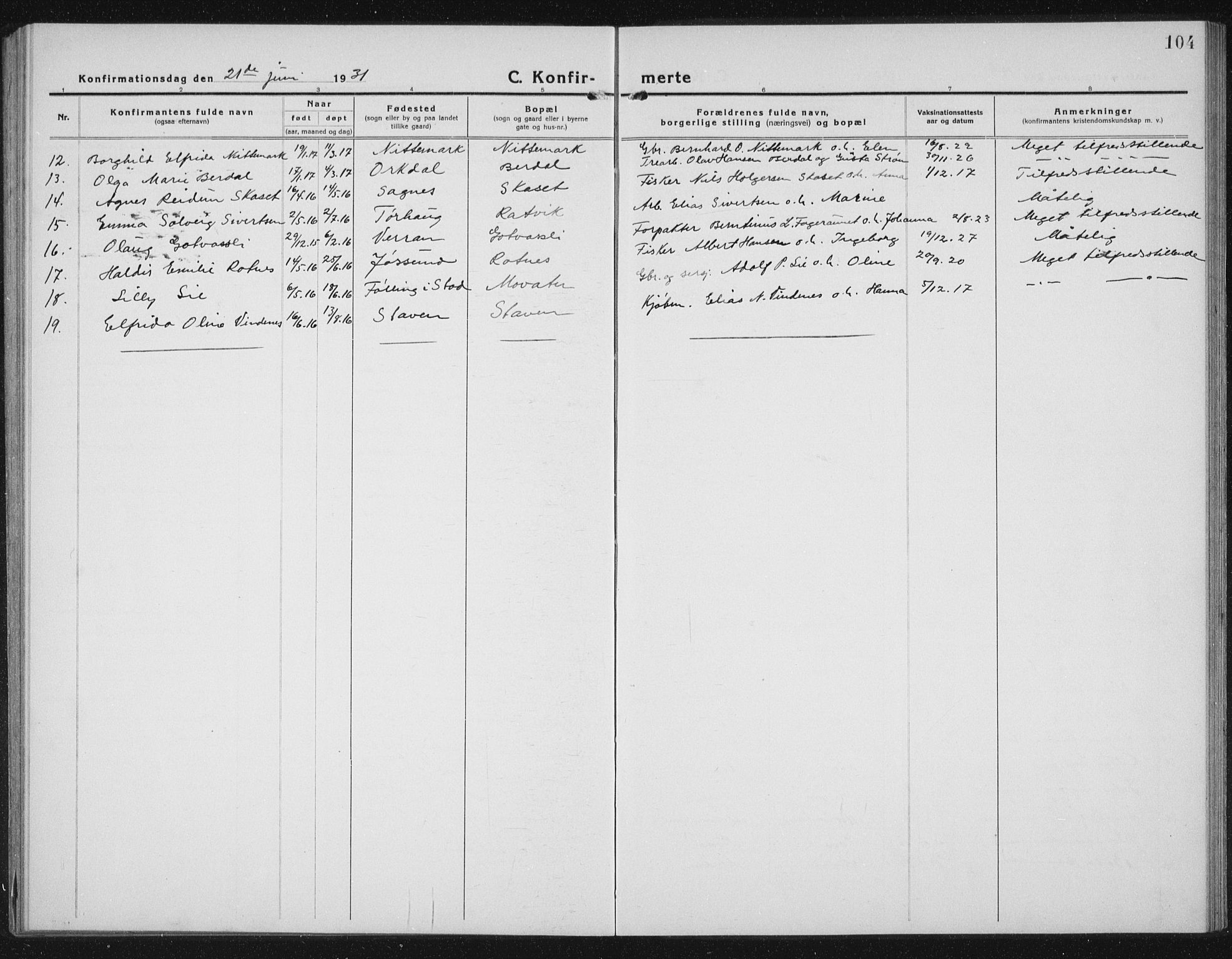 Ministerialprotokoller, klokkerbøker og fødselsregistre - Sør-Trøndelag, AV/SAT-A-1456/655/L0689: Parish register (copy) no. 655C05, 1922-1936, p. 104