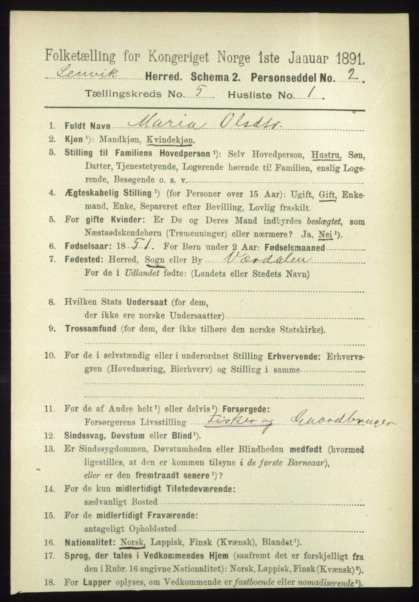RA, 1891 census for 1931 Lenvik, 1891, p. 2550