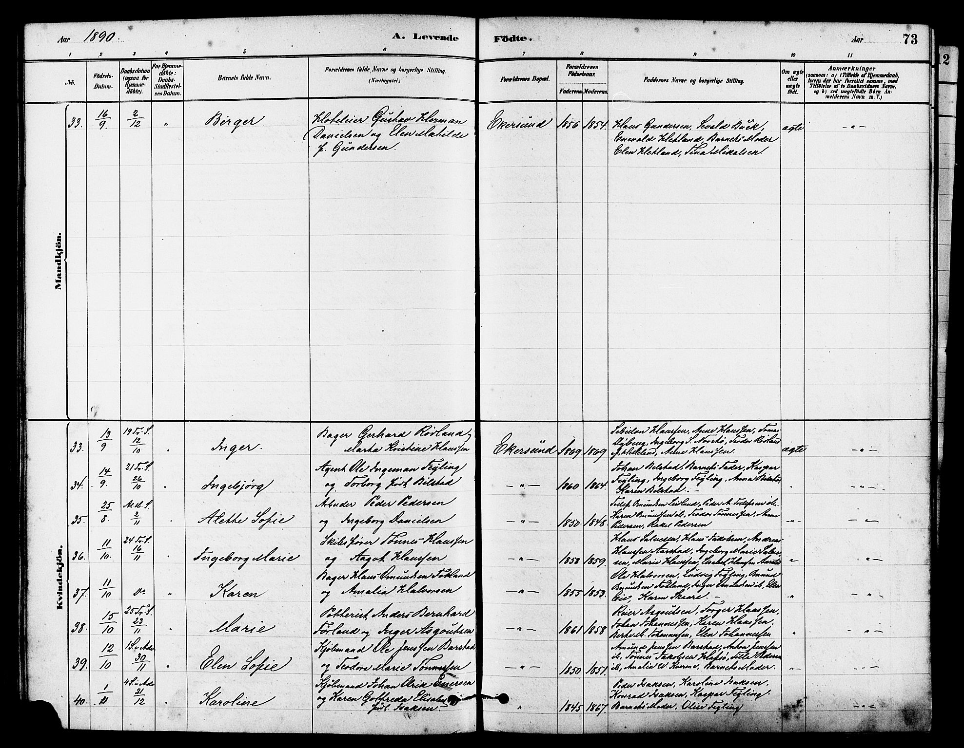 Eigersund sokneprestkontor, AV/SAST-A-101807/S08/L0015: Parish register (official) no. A 15, 1879-1892, p. 73