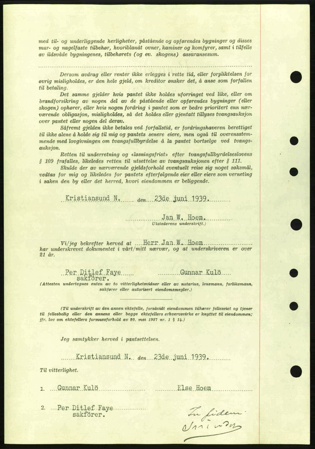 Kristiansund byfogd, SAT/A-4587/A/27: Mortgage book no. 31, 1938-1939, Diary no: : 510/1939