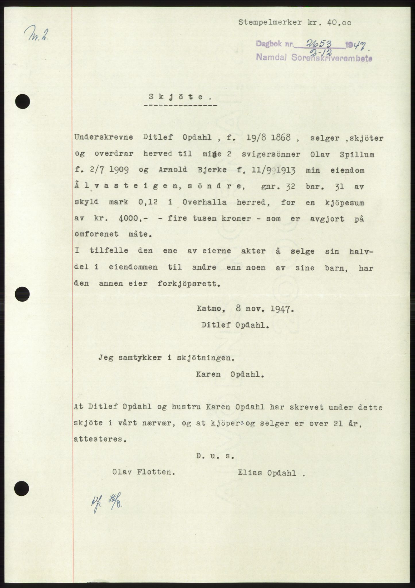 Namdal sorenskriveri, SAT/A-4133/1/2/2C: Mortgage book no. -, 1947-1948, Diary no: : 2653/1947