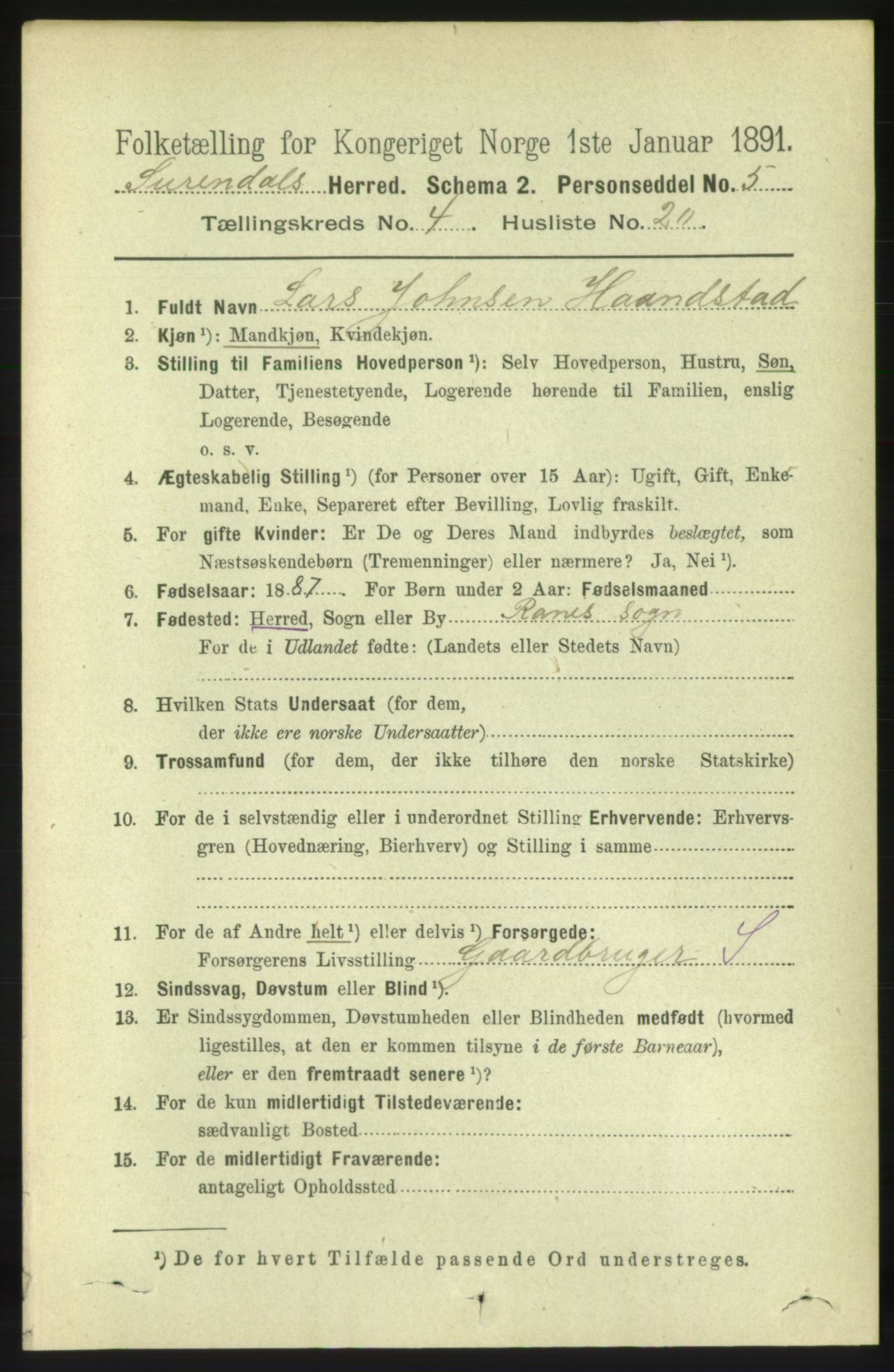 RA, 1891 census for 1566 Surnadal, 1891, p. 1223