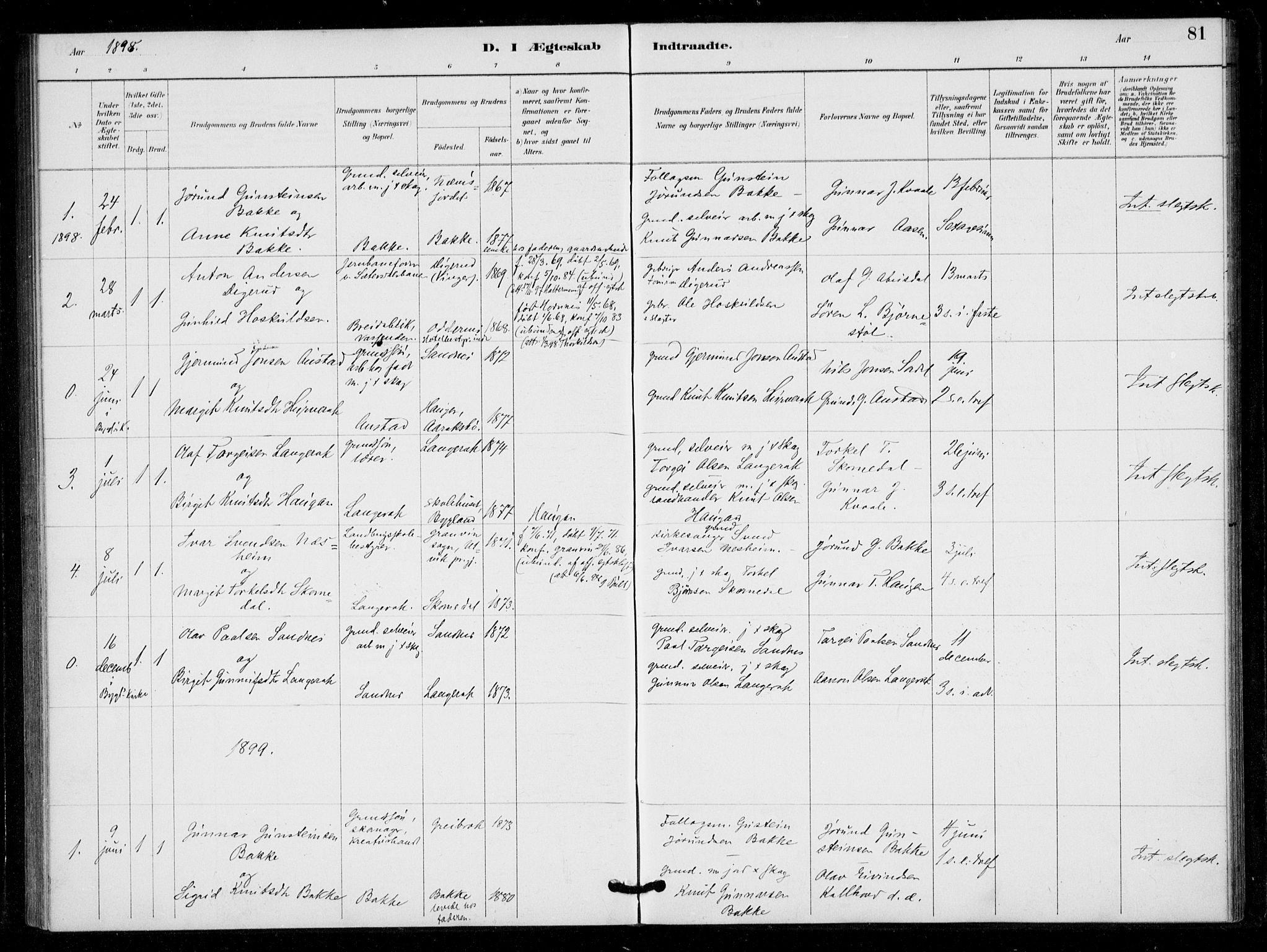 Bygland sokneprestkontor, SAK/1111-0006/F/Fa/Fad/L0001: Parish register (official) no. A 1, 1885-1906, p. 81